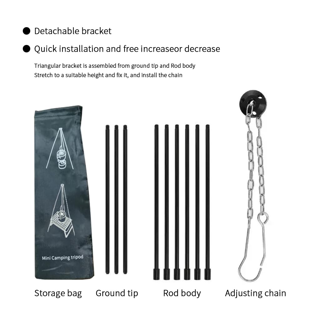 Adjustable Aluminum Camping Tripod with Chain & Storage Bag - Portable Hanging Pot Fire Stand for Outdoor Cooking, Picnics & Camping (Silver, 1-Piece) - Perfect for Backpacking, Hiking & Wilderness Adventures