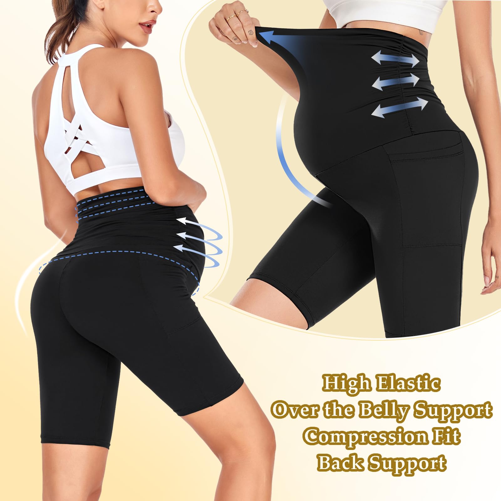 GROTEEN 3 Pack Women's Maternity Shorts - Over Belly High Waisted Yoga Workout Shorts with Pockets | 8'' Pregnancy Biker Shorts for Comfort & Support | Perfect for Maternity Yoga, Gym & Everyday Wear