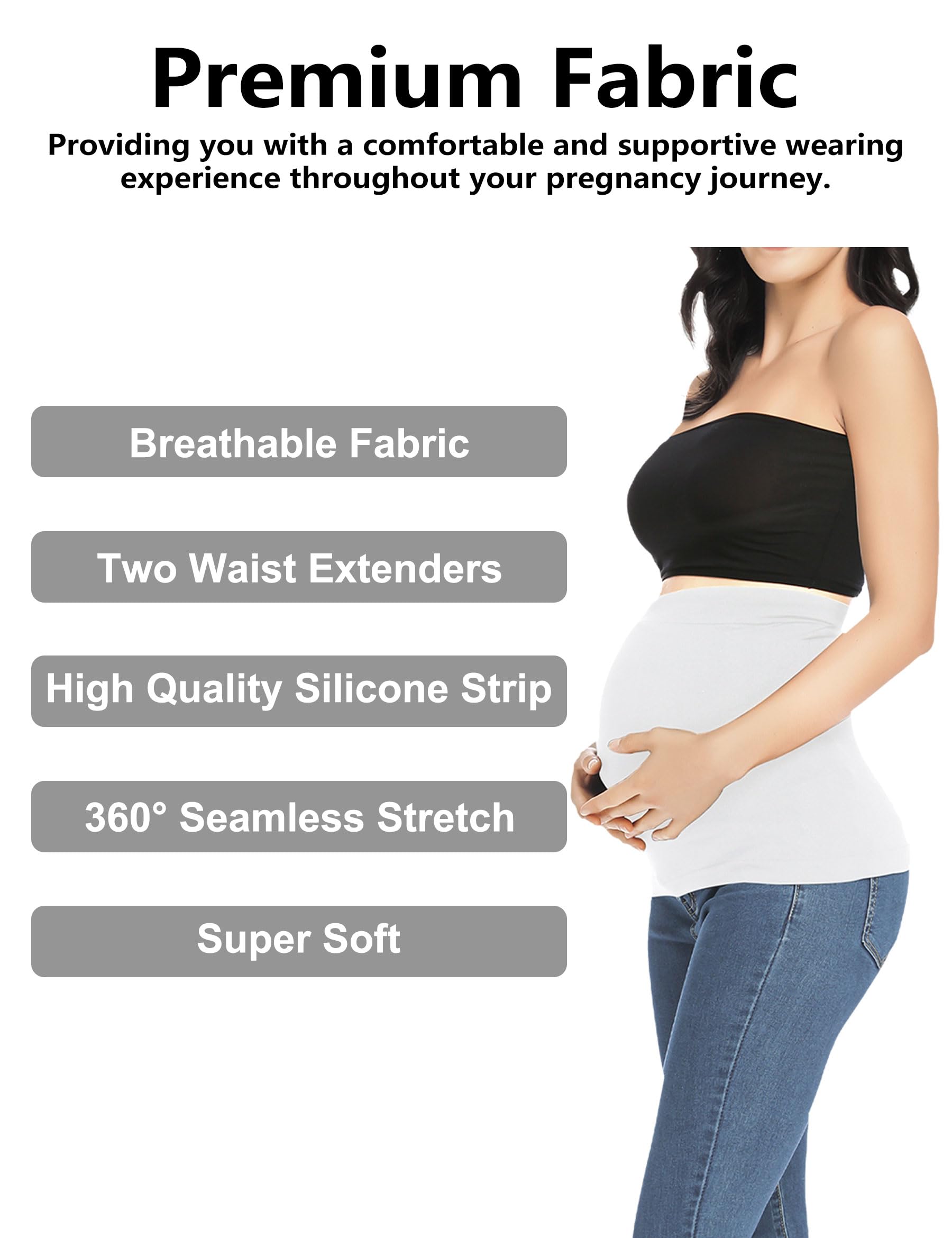 Maternity Belly Band for Pregnant Women - Adjustable Pregnancy Support Belt for Pants & Jeans - Postpartum Belly Wrap for Comfort & Back Pain Relief - Perfect for Work, Exercise & Daily Wear