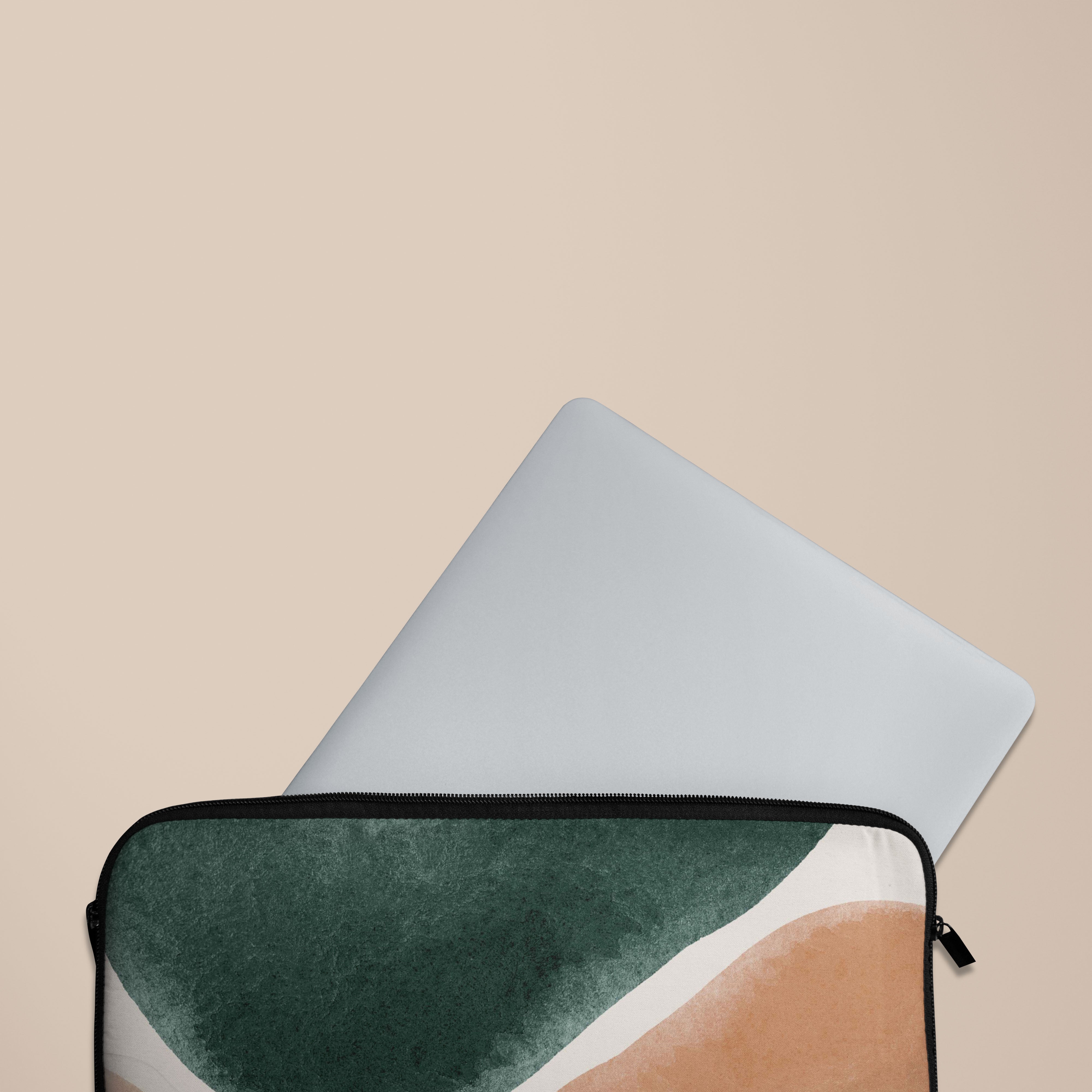 Premium Peach & Forest Green Laptop Sleeve - Elegant Protective Case for MacBook, Dell, HP - Perfect for Work, Travel & College