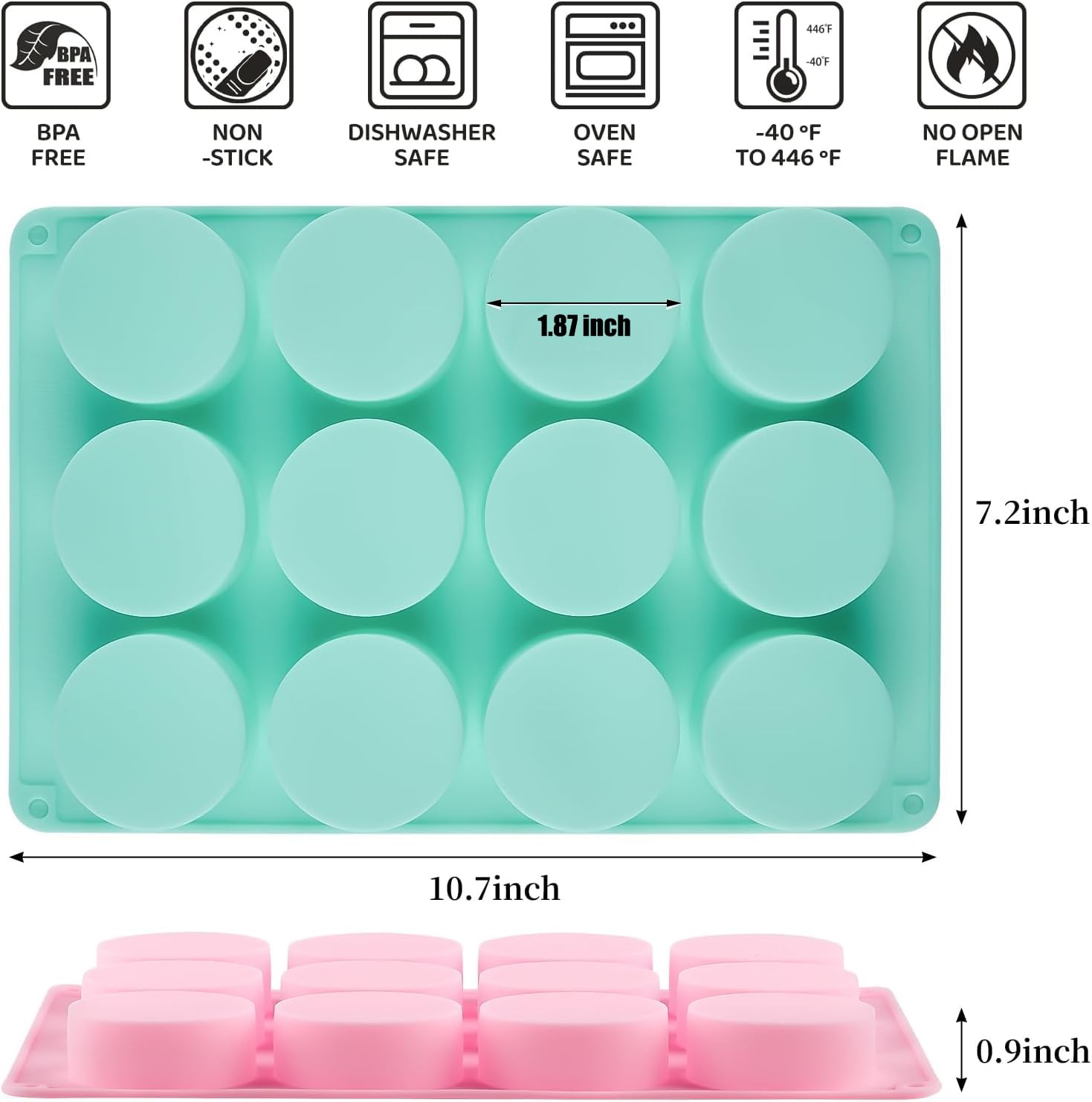 12-Cavity Round Silicone Chocolate Cookie Molds Set for DIY Baking - Includes 2 Same-Size Molds, Tray & Scraper - Perfect for Cakepucks, Candy, Pudding, Jelly Making at Home or Bakery