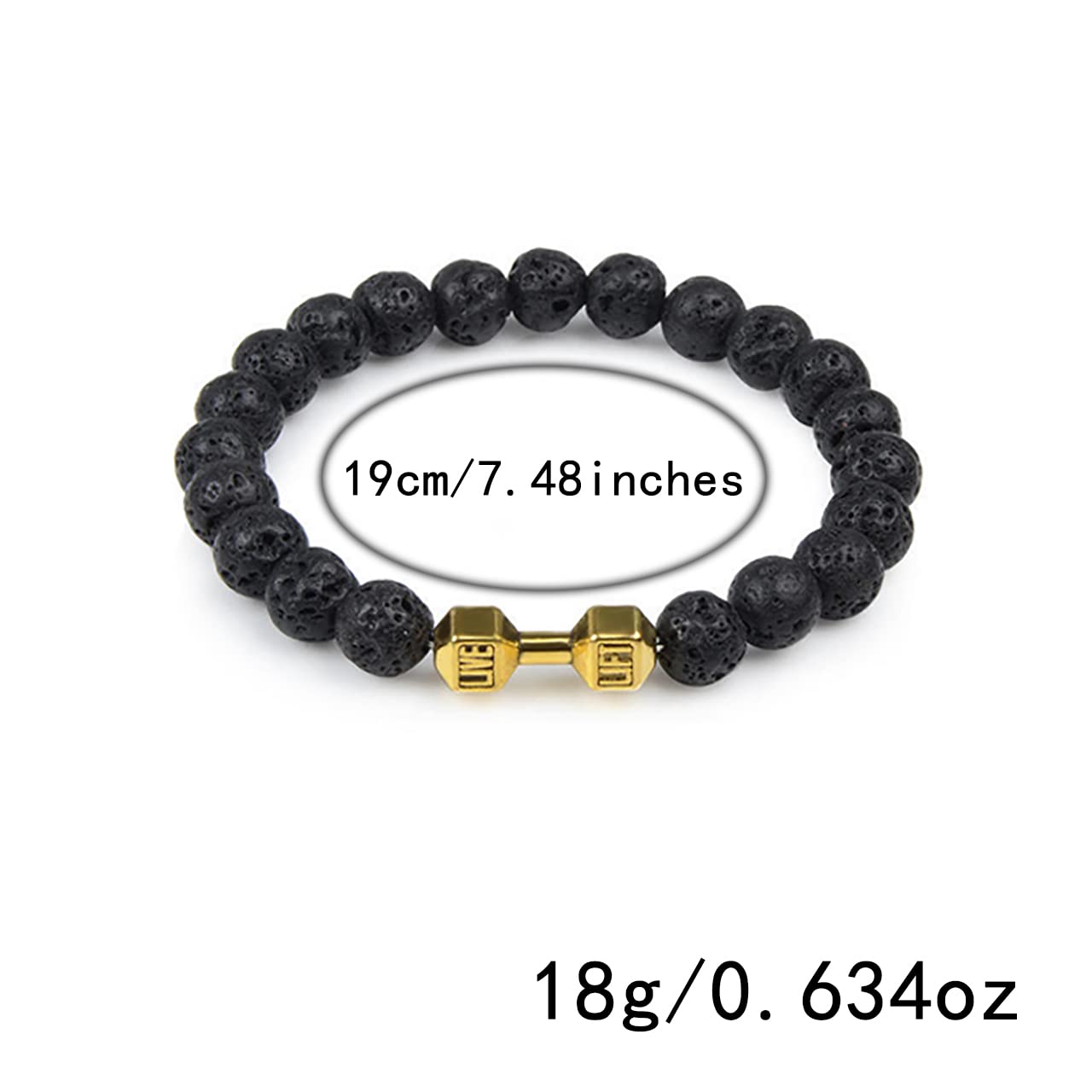 Handmade Black Dumbbell Bracelet for Men & Women - Adjustable Fitness Barbell Bracelet with Natural Volcanic Lava Stone Beads - Gym Jewelry for Workout Enthusiasts - Perfect for Gym, Weightlifting & Everyday Wear (B-Gold)