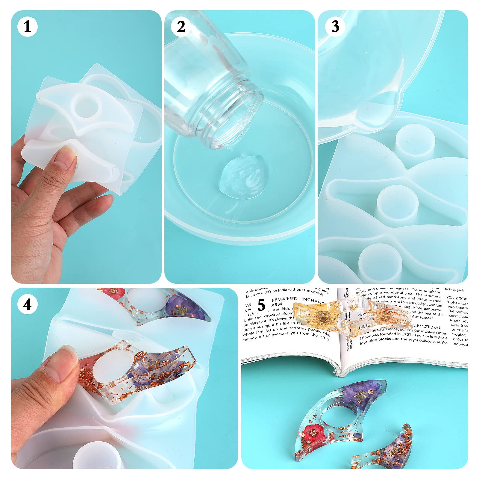 Prasacco 4-Piece Resin Book Page Holder Molds Set - DIY Transparent Dried Flower Bookmark & Thumb Holder Molds for Crafting - Perfect for Scrapbooking, Journaling & Gift Making