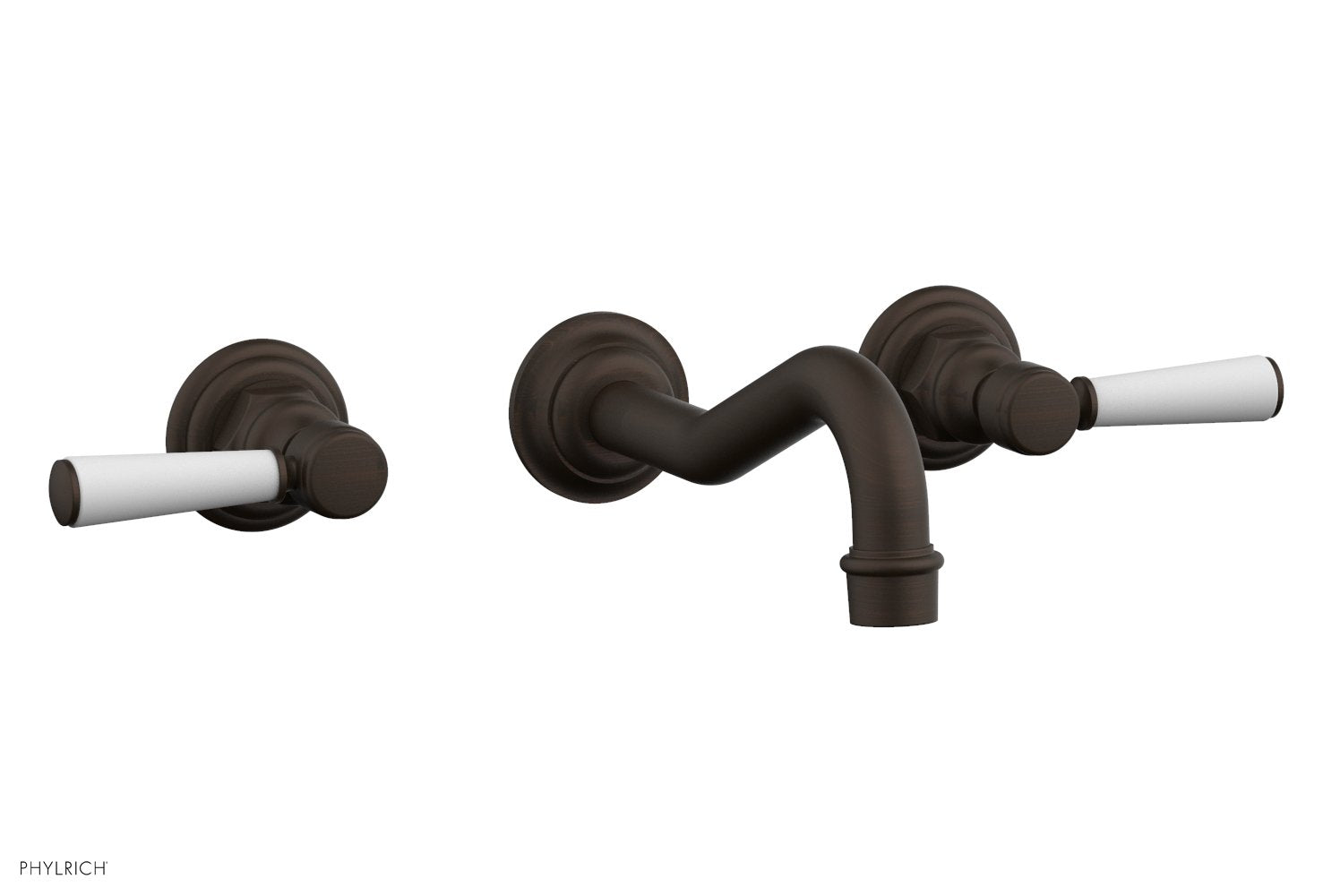 HENRI Wall Lavatory Set with Satin White Lever Handles 161 12 - Modern Bathroom Faucet for Powder Room, Guest Bath & Small Space Installation