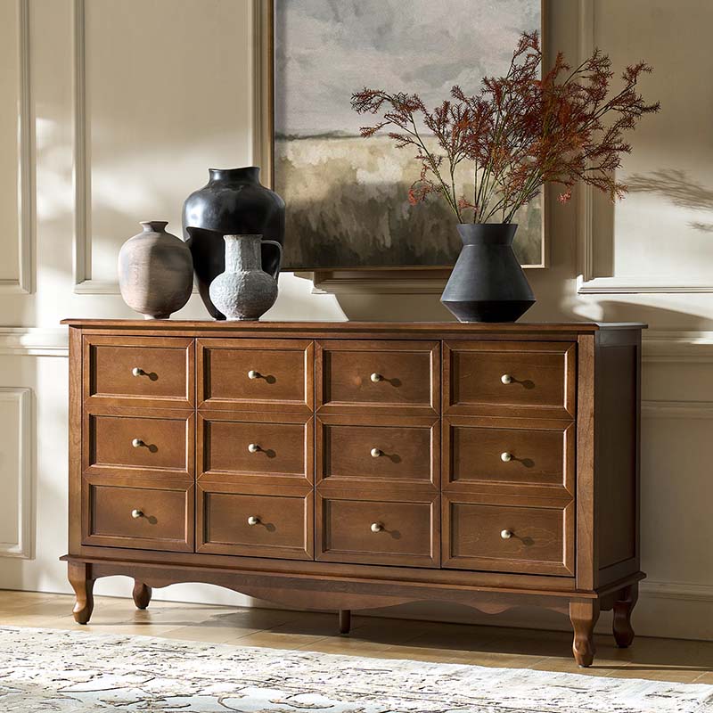 Antique Inspired 4-Door Sideboard Cabinet with Decorative Drawer Illusion - Vintage Style Storage Buffet for Dining Room, Living Room & Entryway