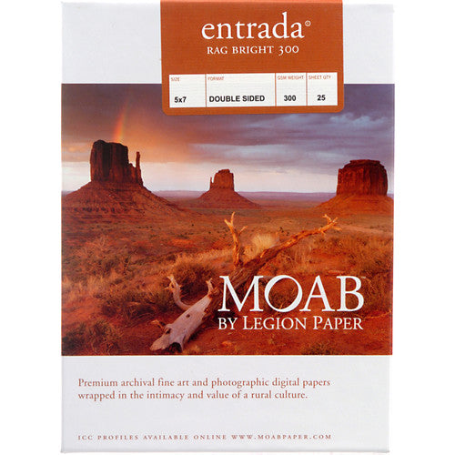 Moab Entrada Rag Bright 300 Fine Art Paper - 5x7 Inches, 25 Sheets for Watercolor, Inkjet & Giclee Printing - Perfect for Artists, Photographers & Craft Projects