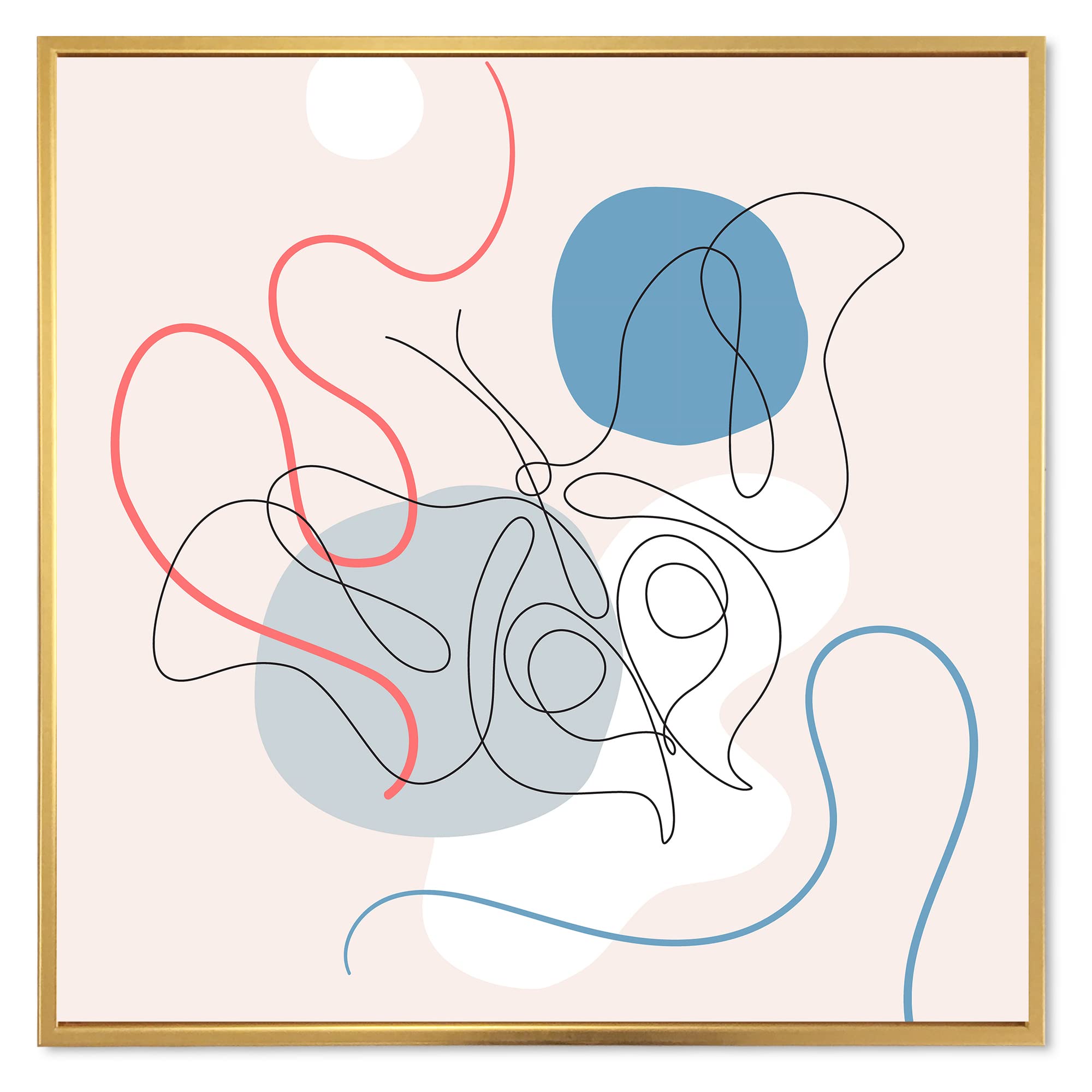 Butterfly One Line Drawing on Cubism Shapes II - Modern Framed Canvas Wall Art Print for Living Room, Bedroom & Office Decor
