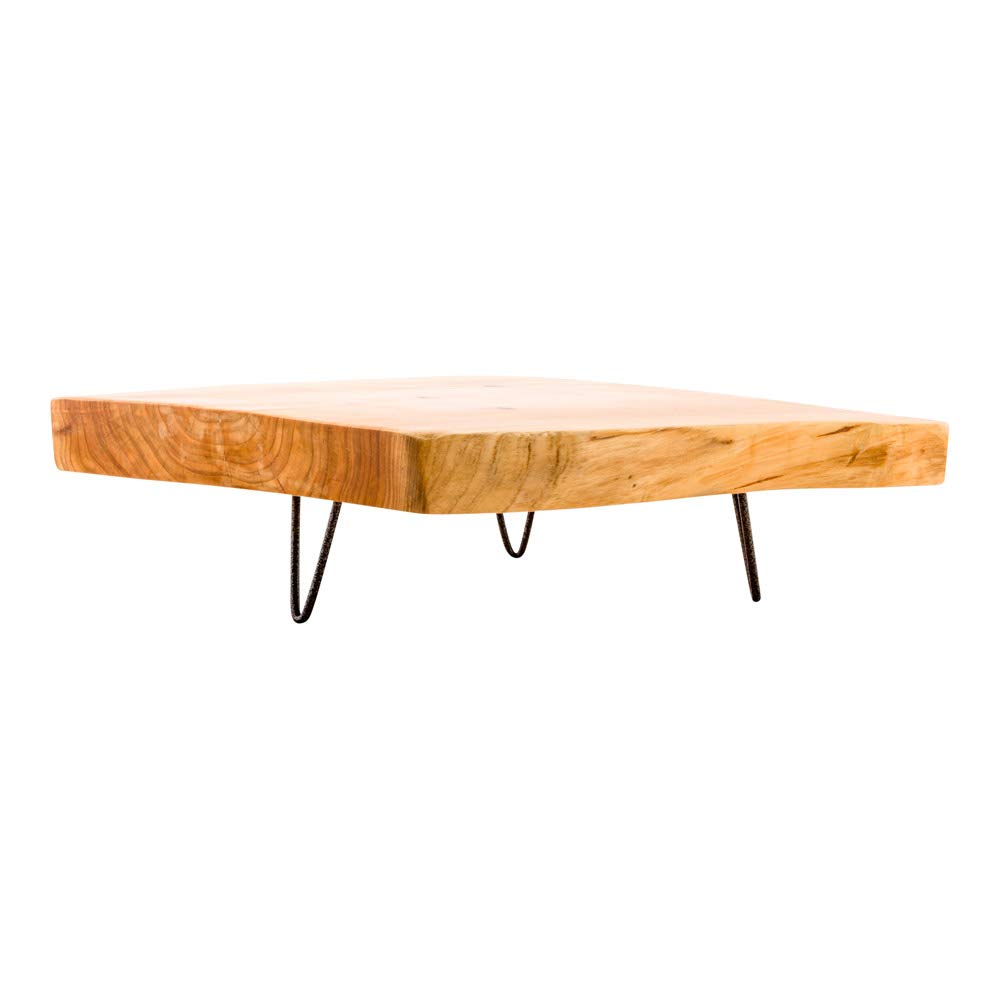 15 x 14 x 1.5 Inch Rustic Wood Cake Stand - 3-Legged Slab Design Durable Serving Tray for Hors d'Oeuvres, Appetizers & Snacks | Shatterproof Food Display Stand for Weddings, Parties & Dessert Tables