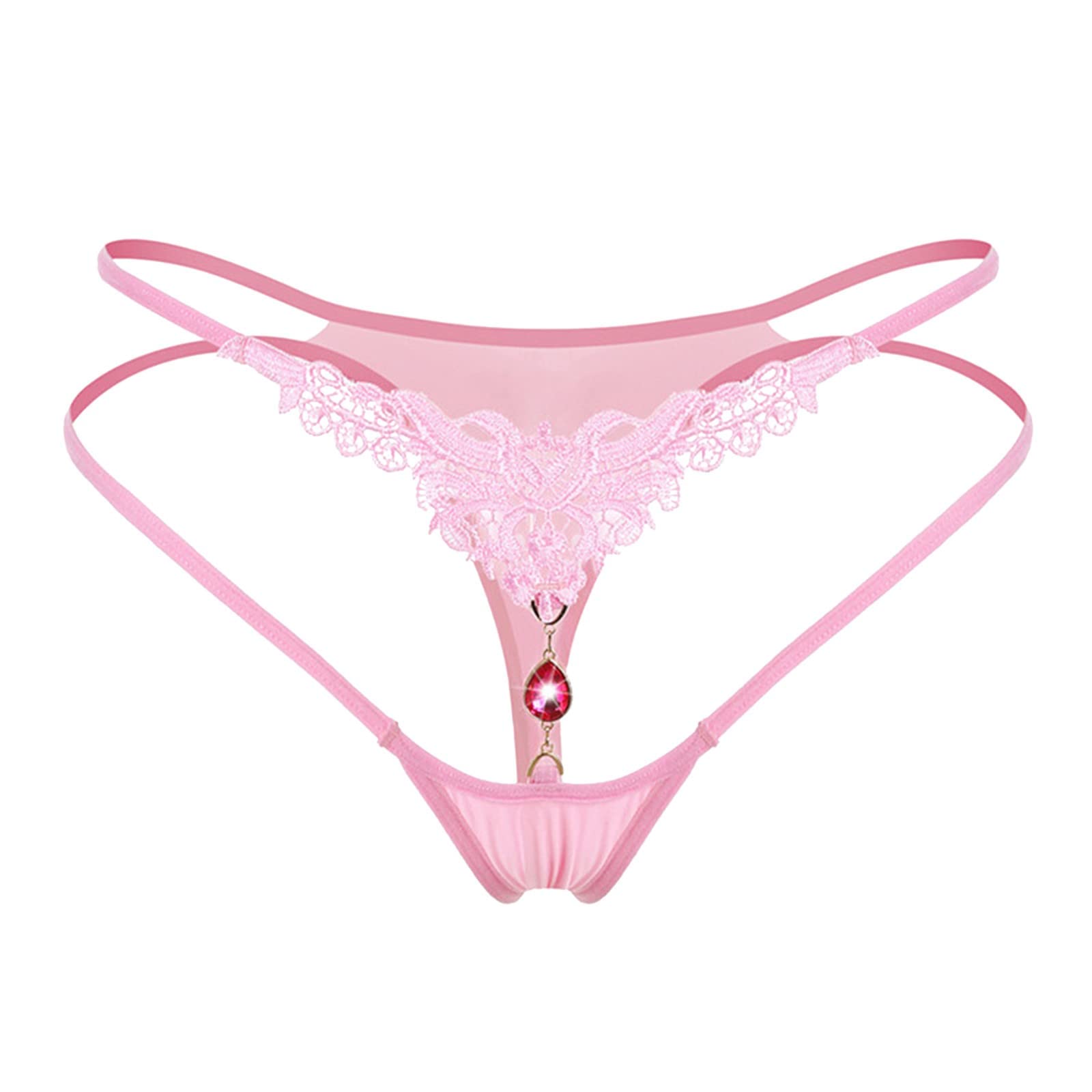 Sexy Lace Thongs for Women with Pearl Accents - Low Waist G-String Panties in Pink (6 Pack, One Size) - Perfect for Romantic Nights & Special Occasions