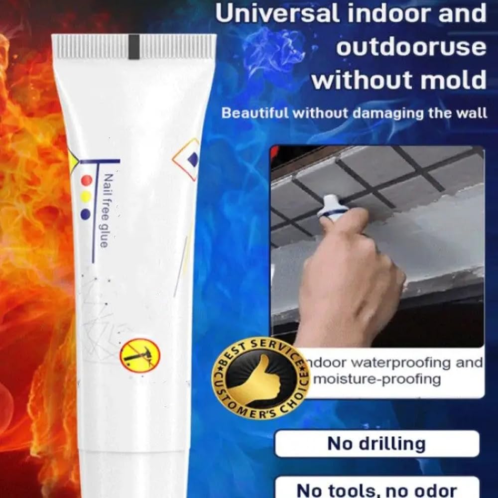 120ml Heavy-Duty Mounting Adhesive - Quick-Drying Glass Glue for Kitchen, Bathroom Tile & Wall - Waterproof No Nail Glue (2Pcs) - Perfect for Hanging Shelves, Mirrors & Hardware Fixtures