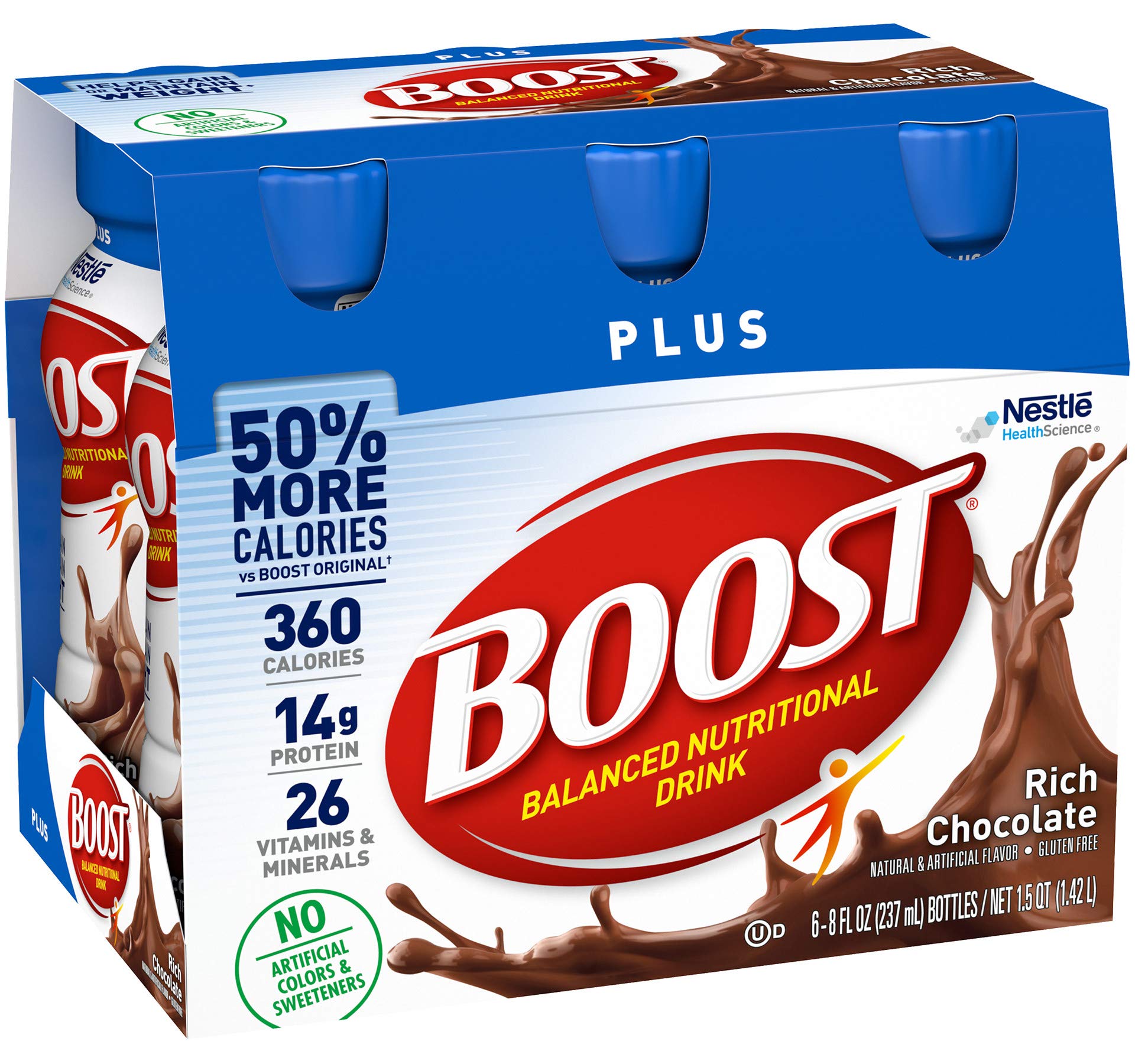 Boost Plus Nutritional Energy Drink - Chocolate Flavor, 8 oz (6 Pack) | High Protein Meal Replacement for Active Lifestyles, Workouts & On-the-Go Nutrition
