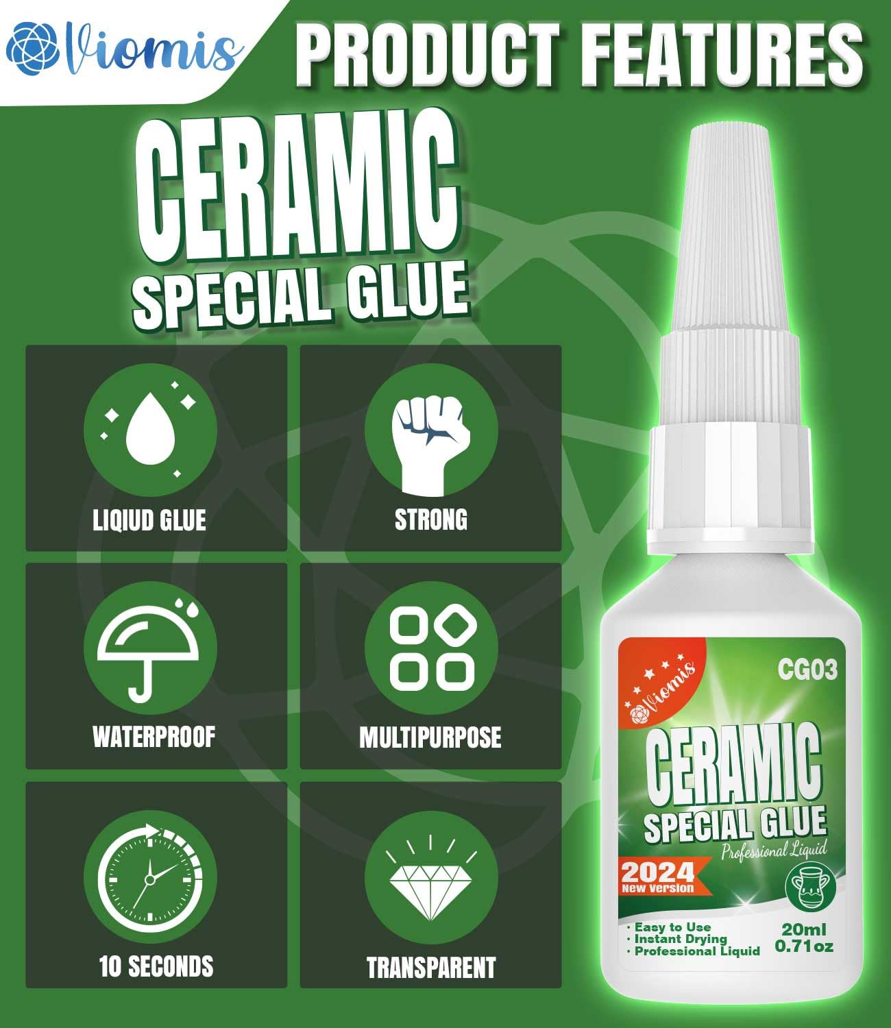 20g Ceramic Super Glue for Porcelain and Pottery Repair - Quick-Drying, Heat-Resistant & Waterproof Adhesive for DIY Crafts, Ceramic, Glass & China - Perfect for Home Fixes, Art Projects & Tableware Repairs