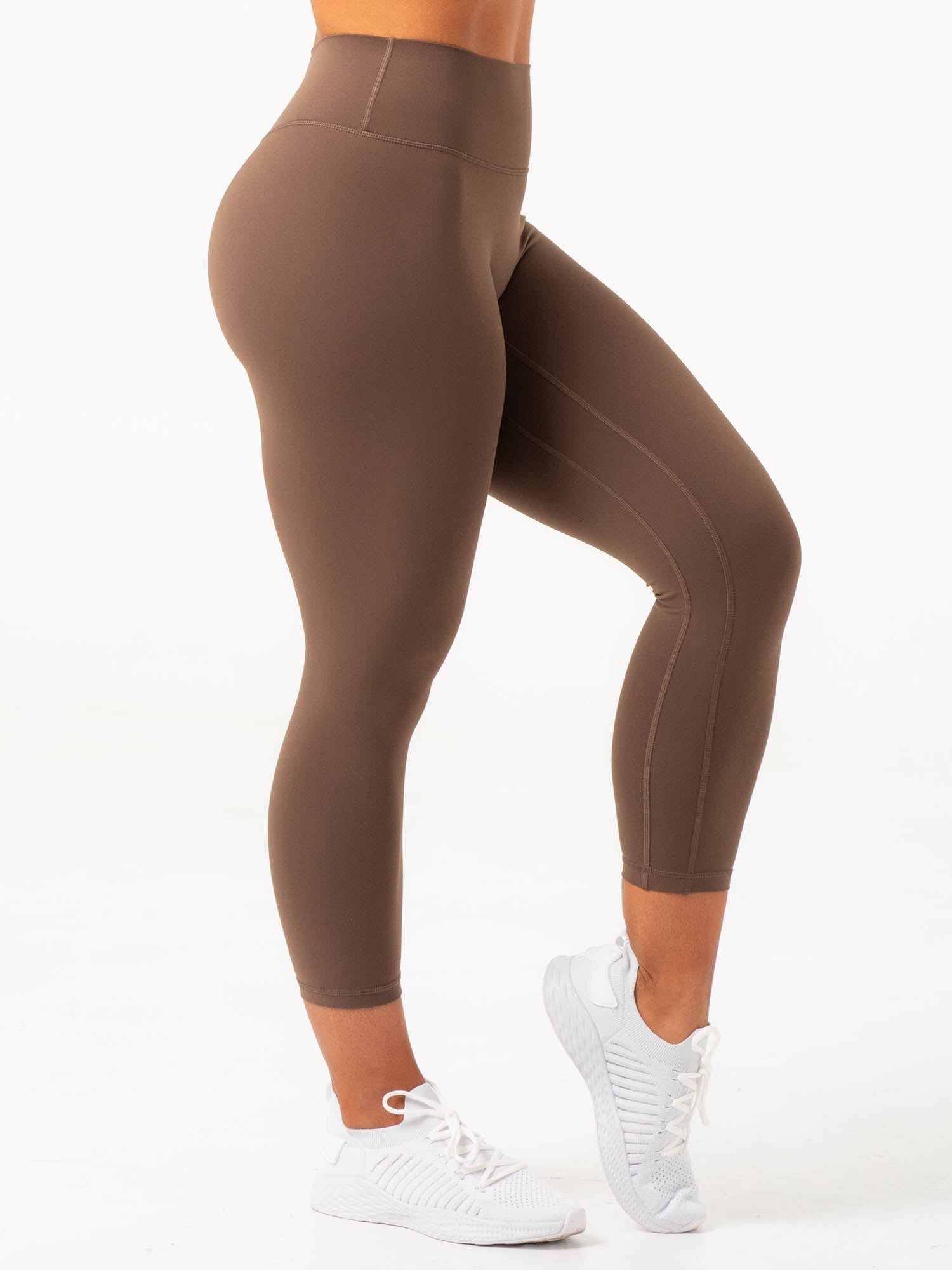 NKD 7/8 Leggings for Women - High Waist Yoga Pants in Chocolate Brown - Perfect for Workout, Running & Lounge Wear