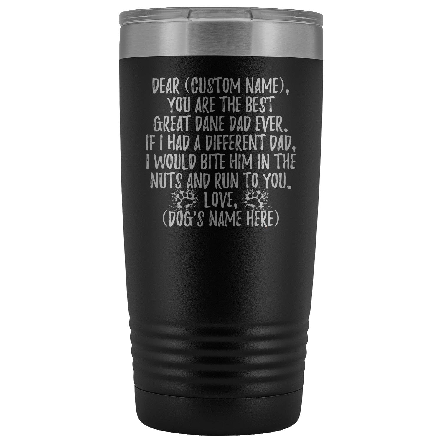 Personalized Great Dane Dog Dad Tumbler - 20oz Insulated Stainless Steel Travel Mug for Dog Lovers - Custom Engraved German Mastiff Gift for Men - Perfect for Coffee, Tea & Cold Drinks at Home, Office or Outdoor Adventures