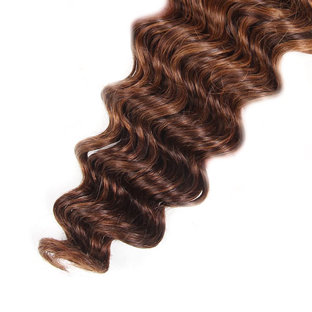 Brazilian Virgin Ombre Deep Wave Human Hair Weaves - 3 Bundles 16/18/20 Inch Unprocessed Remy Hair Extensions for Black Women | Blonde Piano Hair Bundles for Natural Hairstyles, Weaving & Protective Styling