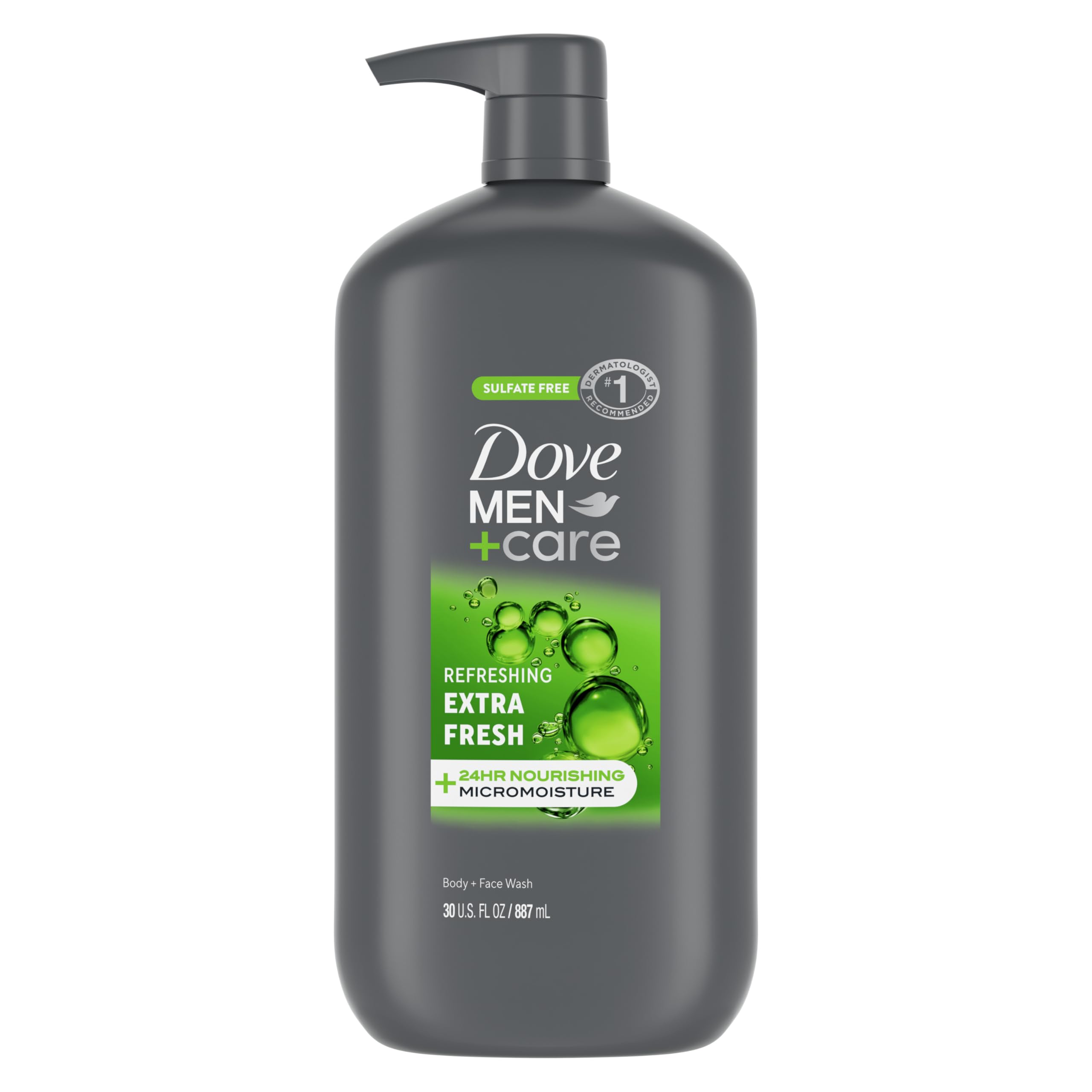 Dove Men+Care Refreshing Extra Fresh Body and Face Wash for Men - 24-Hour Hydration with Micromoisture Technology - 30 oz - Perfect for Gym, Travel & Daily Shower Routine