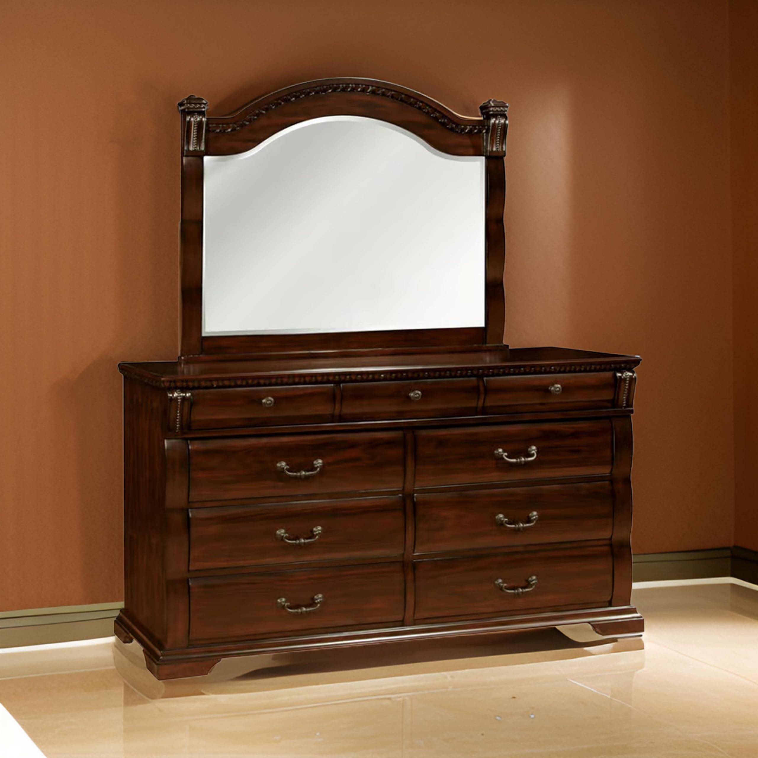 Benjara Burleigh Transitional Style Cherry Wood Mirror – Elegant Wall Decor for Living Room, Bedroom & Entryway