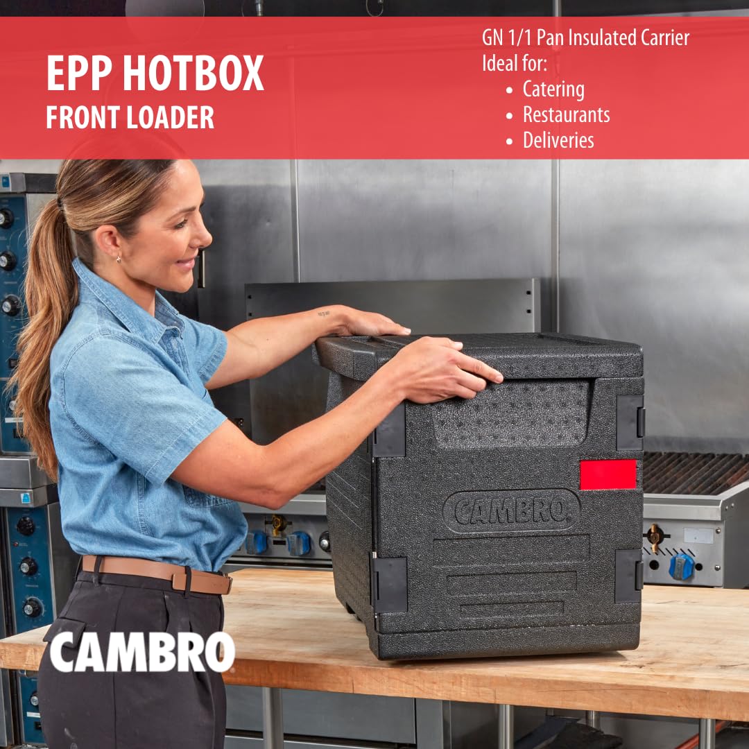 Cambro GoBox Insulated Lightweight Thermal Hot Box & Food Pan Carrier (EPP300) - Holds Three 4-Inch Pans - Catering Food Warmer for Transport & Events - Front Load Design (Gray) - Perfect for Restaurants, Food Delivery & Outdoor Catering Services