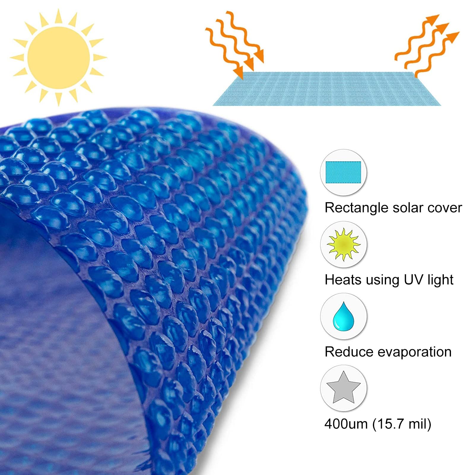 ERRULAN Blue Solar Pool Cover - Heavy Duty Swimming Pool Solar Blanket for Above Ground & Inground Pools - 1.5x6m/5x19.7ft Rectangle Heat Retention Cover - Perfect for Extending Swimming Season & Reducing Water Evaporation