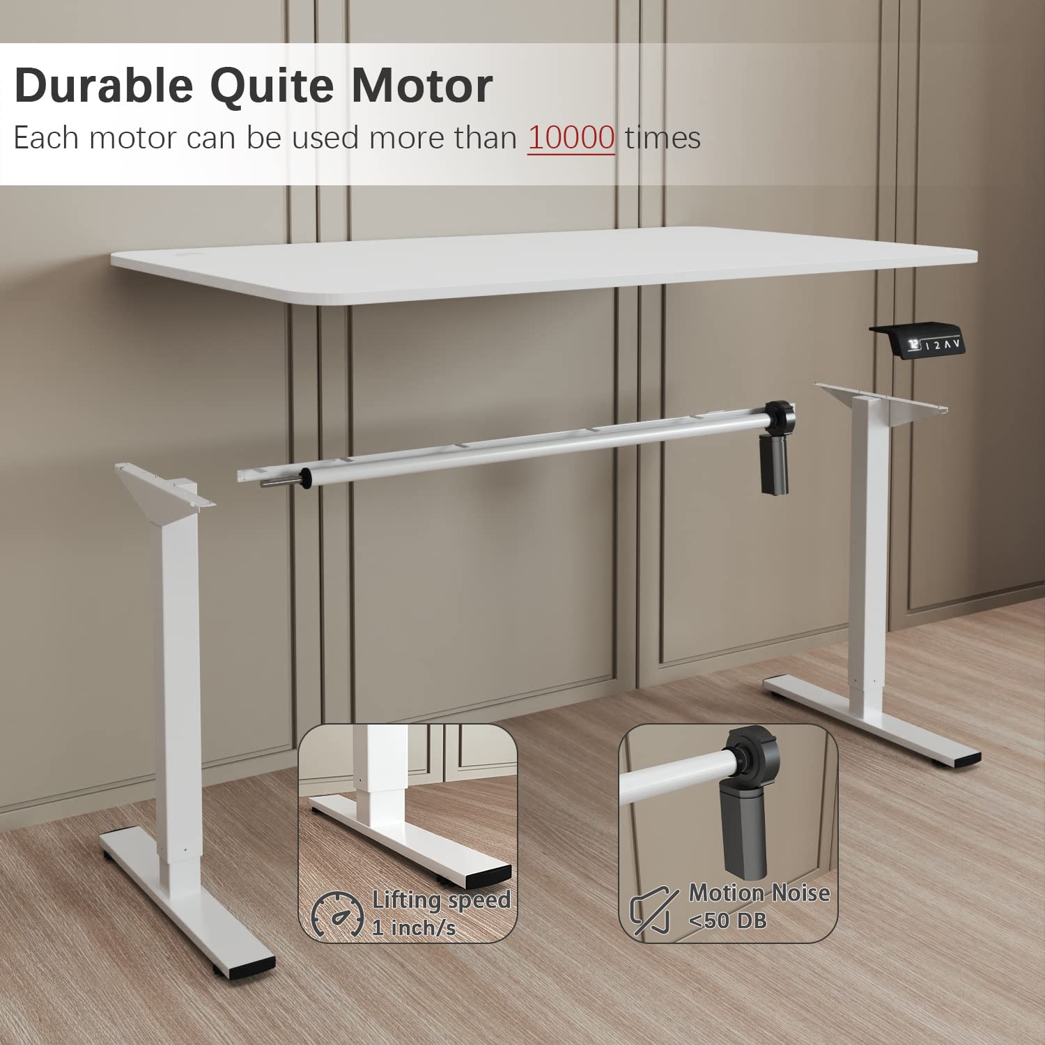 Furmax Electric Height Adjustable Standing Desk 55 x 24 Inches - Sit Stand Computer Desk with Memory Preset & T-Shaped Metal Bracket, White - Perfect for Home Office, Gaming & Remote Work Setup