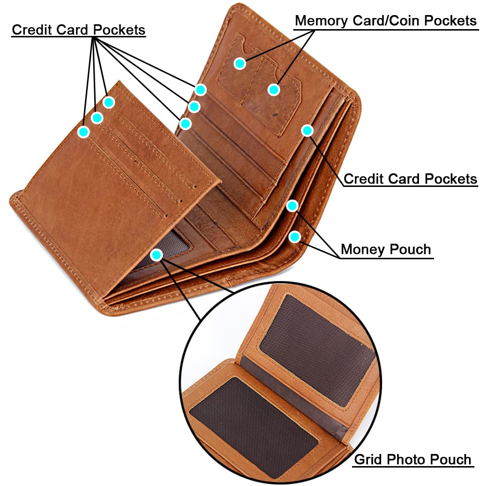 Genuine Leather RFID Blocking Trifold Wallet for Men - Viking Tree of Life Design, Coin Pocket, Brown - Perfect for Everyday Carry, Travel & Gift Giving
