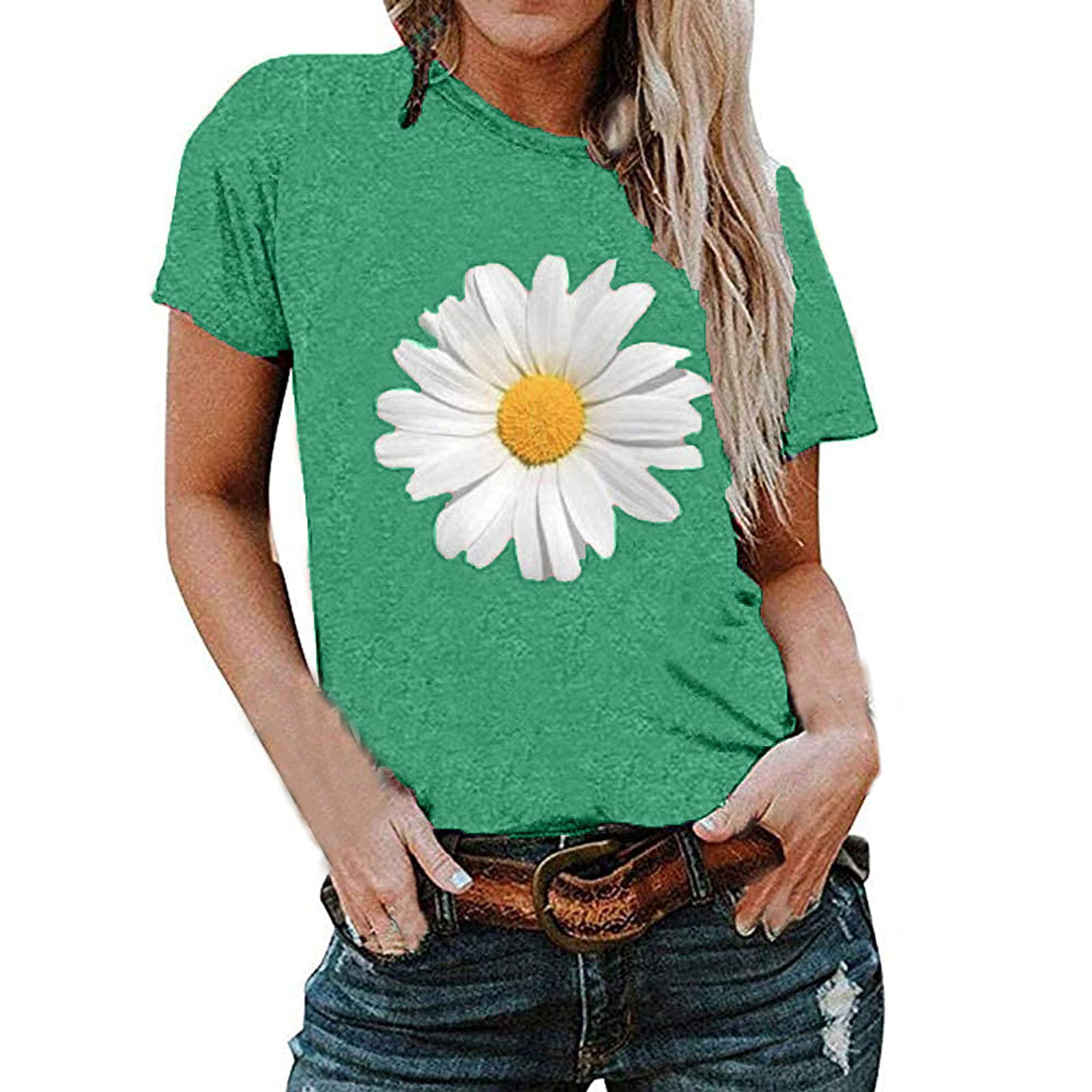 Women's Summer Tops - Short Sleeve Sunflower Printed Graphic Tee | Casual Crewneck Blouse for Everyday Wear | Perfect for Beach Outings, Picnics & Summer Vacations