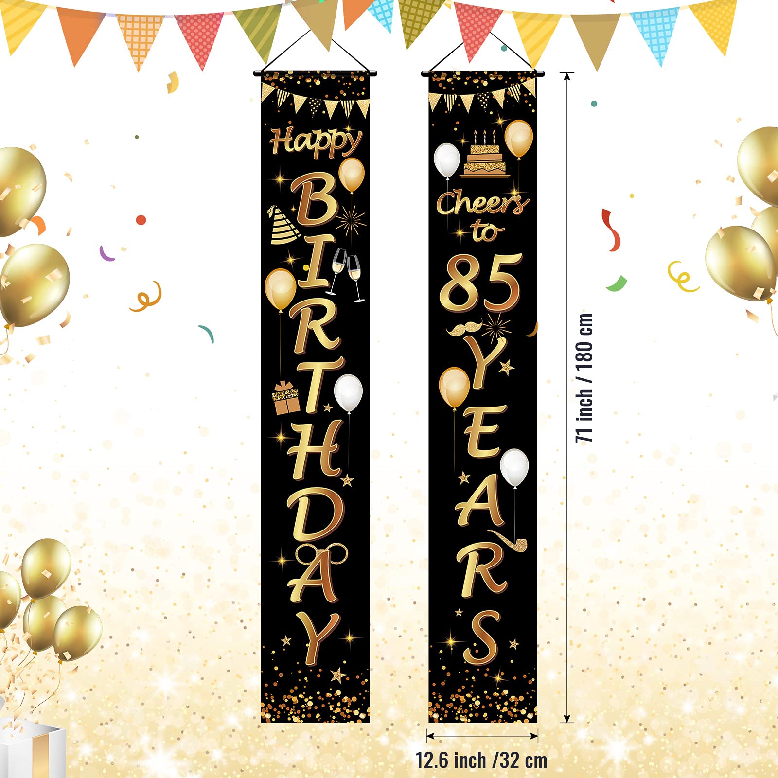 2-Pack 85th Birthday Party Decorations - Cheers to 85 Years Banner & Porch Sign Set (71