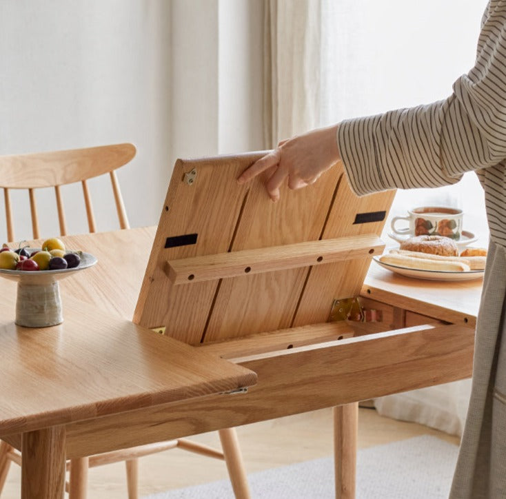 Solid Oak Wood Extendable Folding Dining Table - Space Saving Expandable Table for Small Spaces, Kitchen, Dining Room & Apartment Living