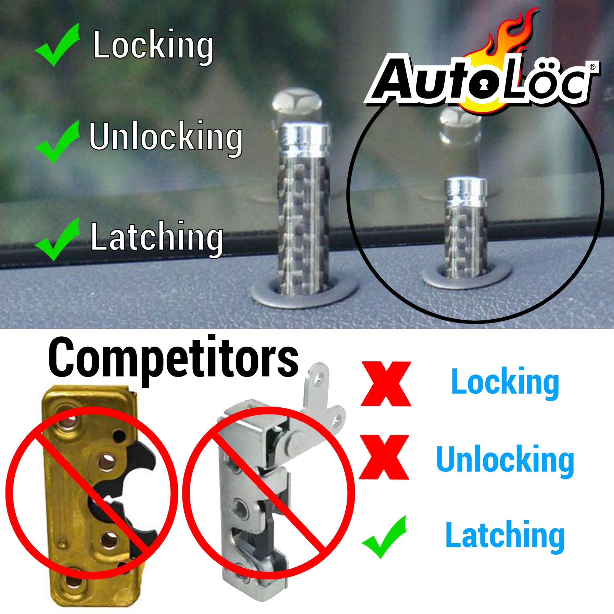 1901-1907 Oldsmobile Model 6C Autoloc Small Slimline Locking Bear Claw Door Latch Set with Striker Bolts - Classic Car Restoration Parts for Antique Vehicle Door Security & Repair