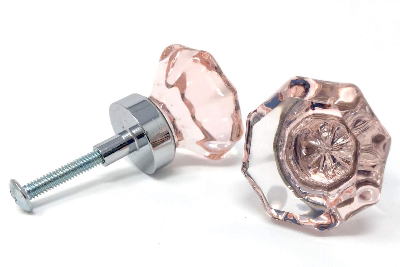 Pink Glass & Nickel Bifold Knob Pulls - Set of 4 for Cabinets & Wardrobes