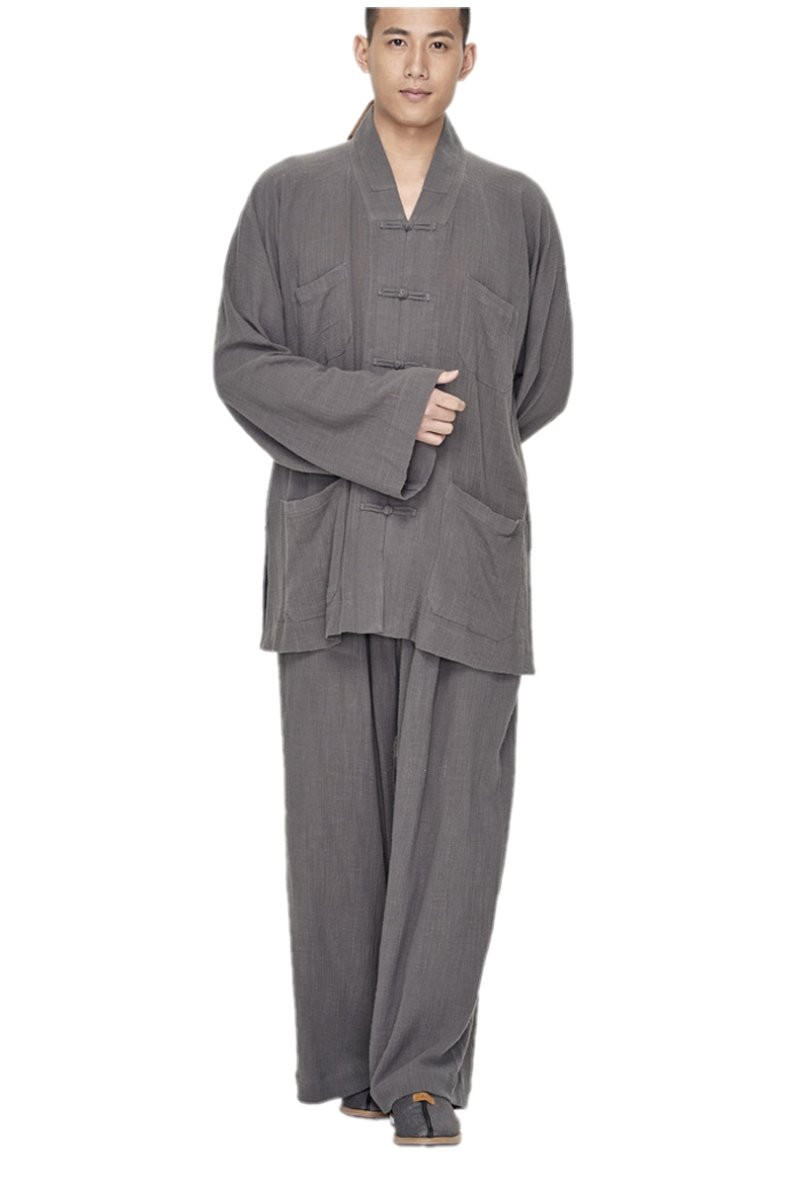 Men's Buddhist Monk Religion Suit - Casual V-Neck Tunic & Pants Set (Sizes M-XXL) for Meditation, Yoga & Spiritual Practice