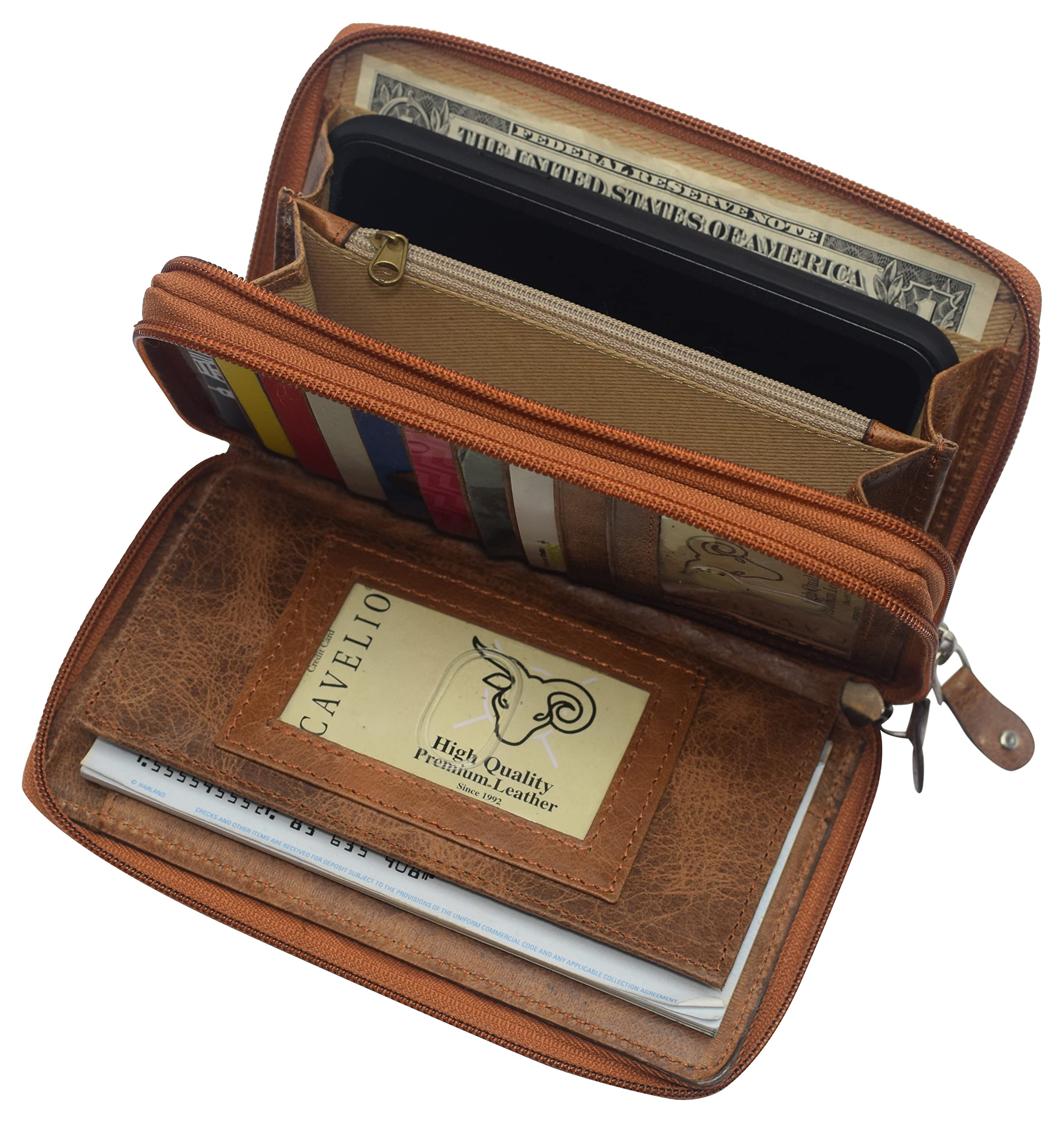 RFID Blocking Leather Wallet for Women - Large Travel Purse with Zip Around & Wristlet (Tan) | USA Made | Perfect for Everyday Use, Shopping & Travel Security