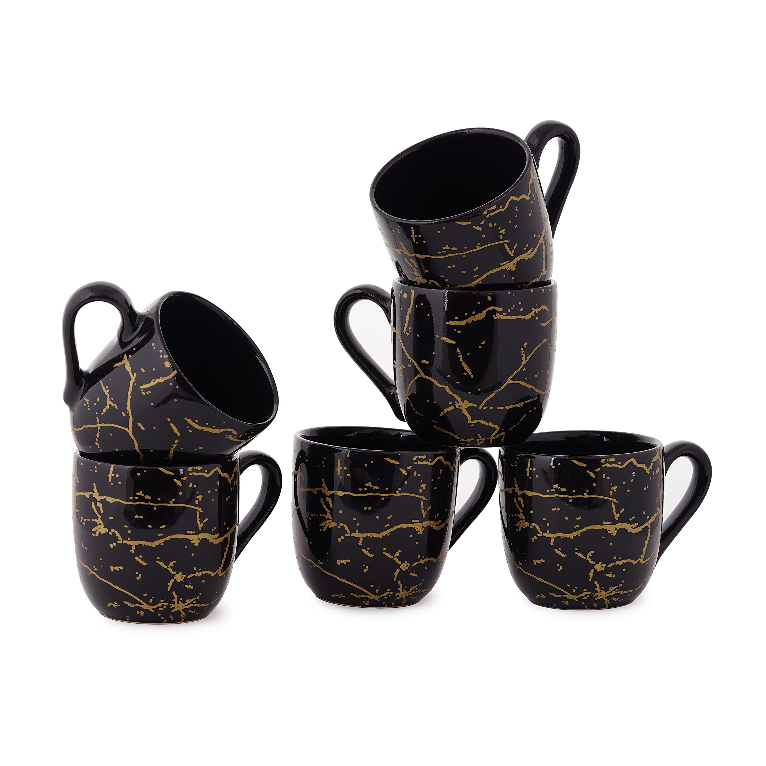 Stylish DATA Black Ceramic Mug with Metallic Design - 6-Pack Coffee & Tea Cups Set for Home, Office, or Gift - Durable 311 Series Mugs for Hot Beverages