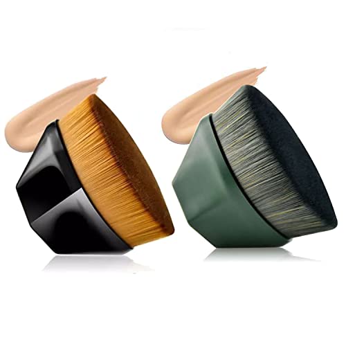 Flat Top Kabuki Foundation Brush - Green & Black for Flawless Makeup