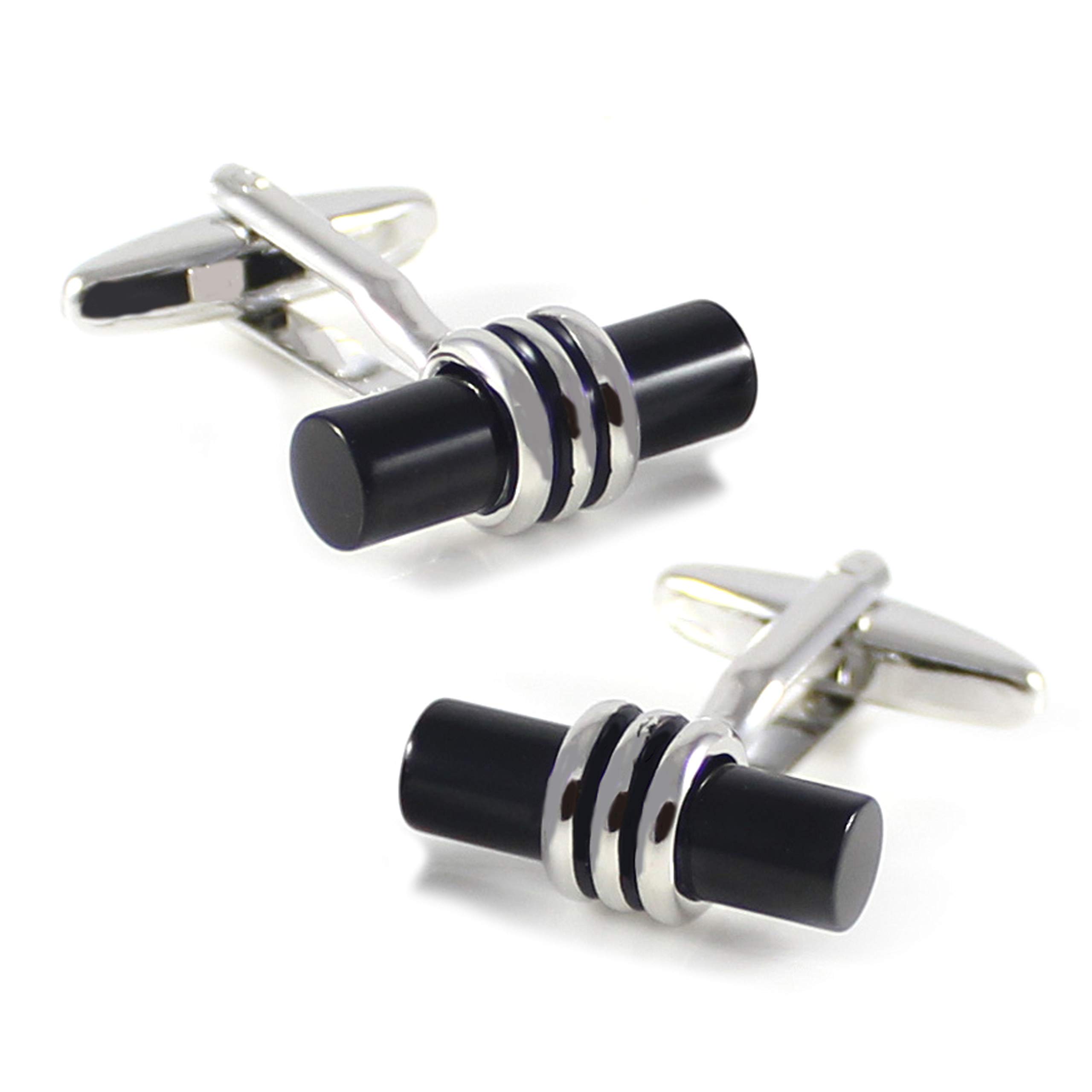 Elegant Rhodium-Plated Classic Cylinder Cufflinks for Men - Premium Dress Accessory with Gift Box - Perfect for Weddings, Business Meetings & Formal Events