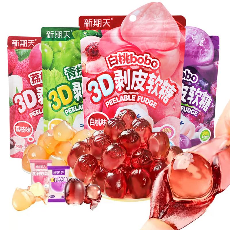 White Peach Peeling Fruit Fudge 75g/Bag - Grape Lychee Soft Candy Toffee with 50% Juice Content - Chewy Gummy Candy for Desserts & Snacks - Perfect Candy Gift for Parties & Holidays (1 Bag)