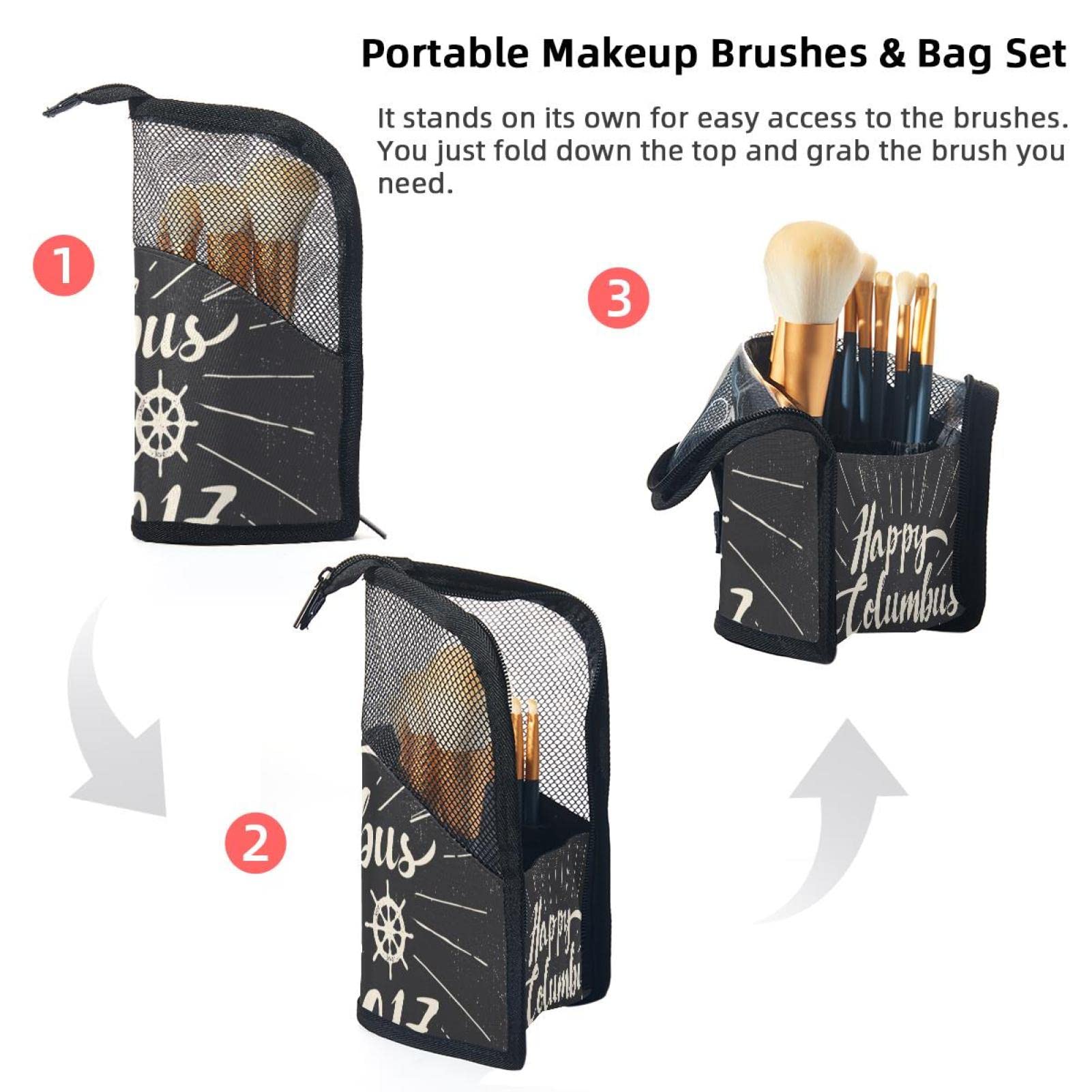 12-Piece Makeup Brush Organizer Bag Set - Portable Travel Cosmetic Brush Holder Case with Storage Pouch | Perfect for Home Vanity, Travel & Professional Makeup Artists
