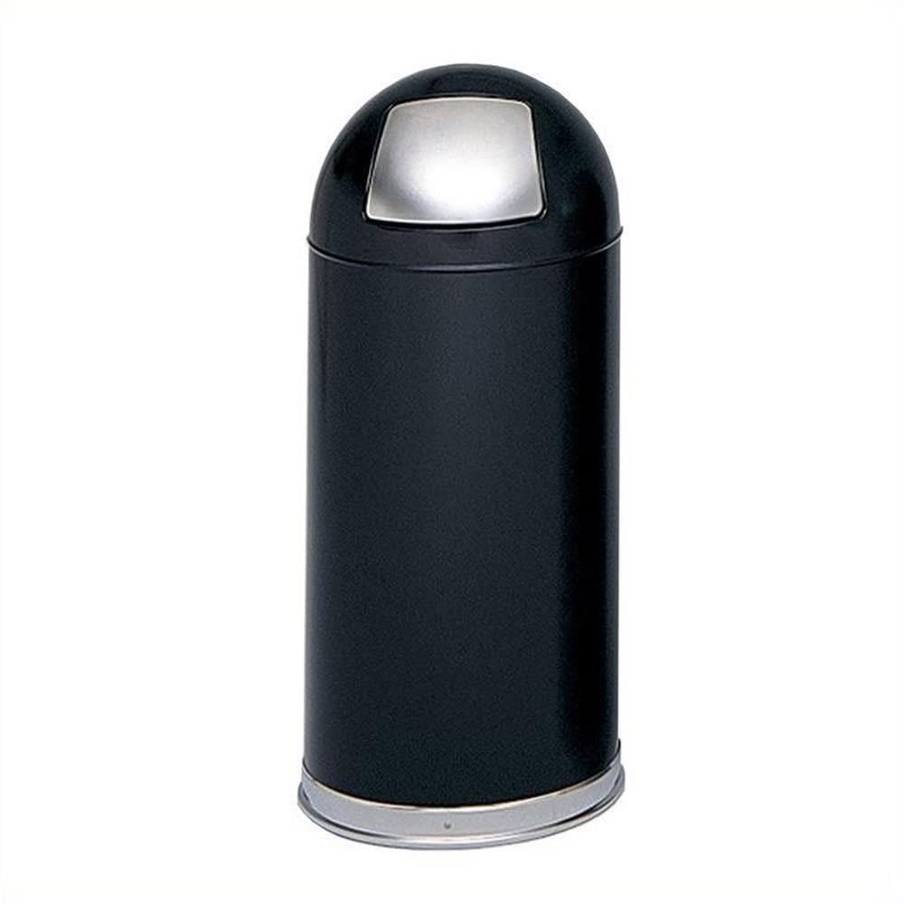 Safco 15 Gallon Stainless Steel Push Door Dome Top Trash Can - Black Commercial Grade Indoor Garbage Bin for Office, Kitchen, Bathroom & Home Use