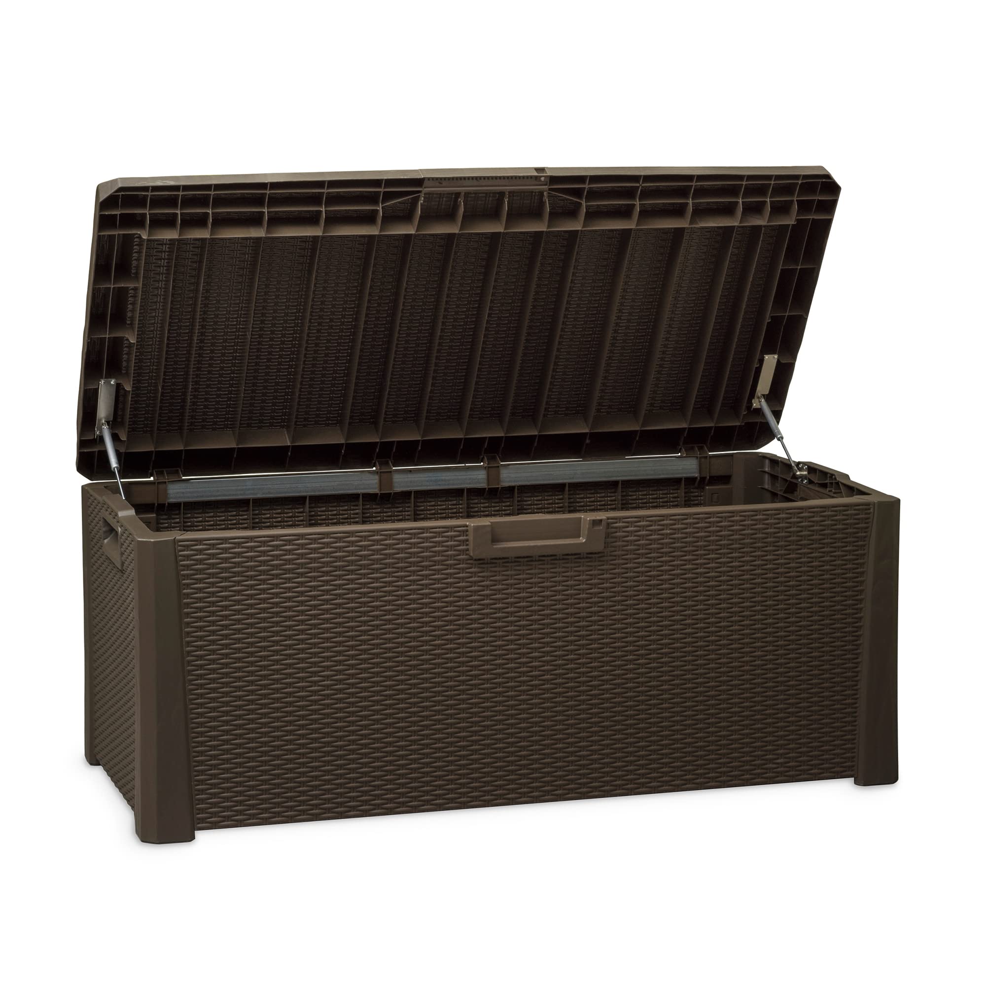 Santorini Plus Large Capacity Lockable Deck Storage Box Bench with Built-In Cushion Seats & Easy-Open Lid - Outdoor Patio Furniture for Garden, Poolside, and Backyard (Brown)
