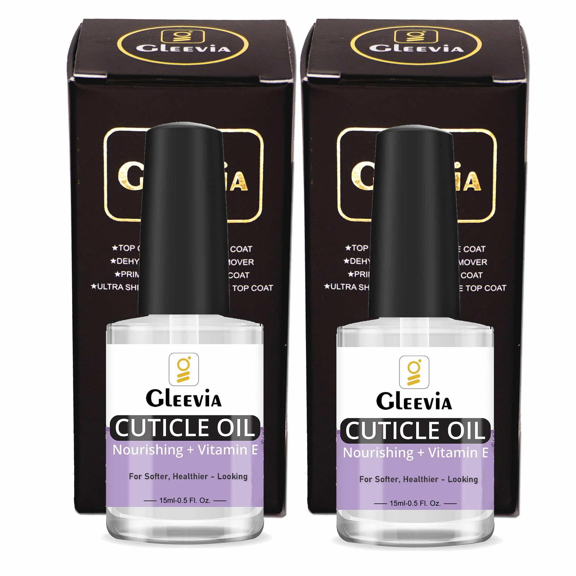 Gleevia Cuticle Oil 2 Pack - Nourishing & Moisturizing Nail Care Treatment for Dry Cracked Cuticles - Strengthens & Repairs Nails - 15ml Each - Perfect for Manicures, Pedicures & At-Home Nail Care