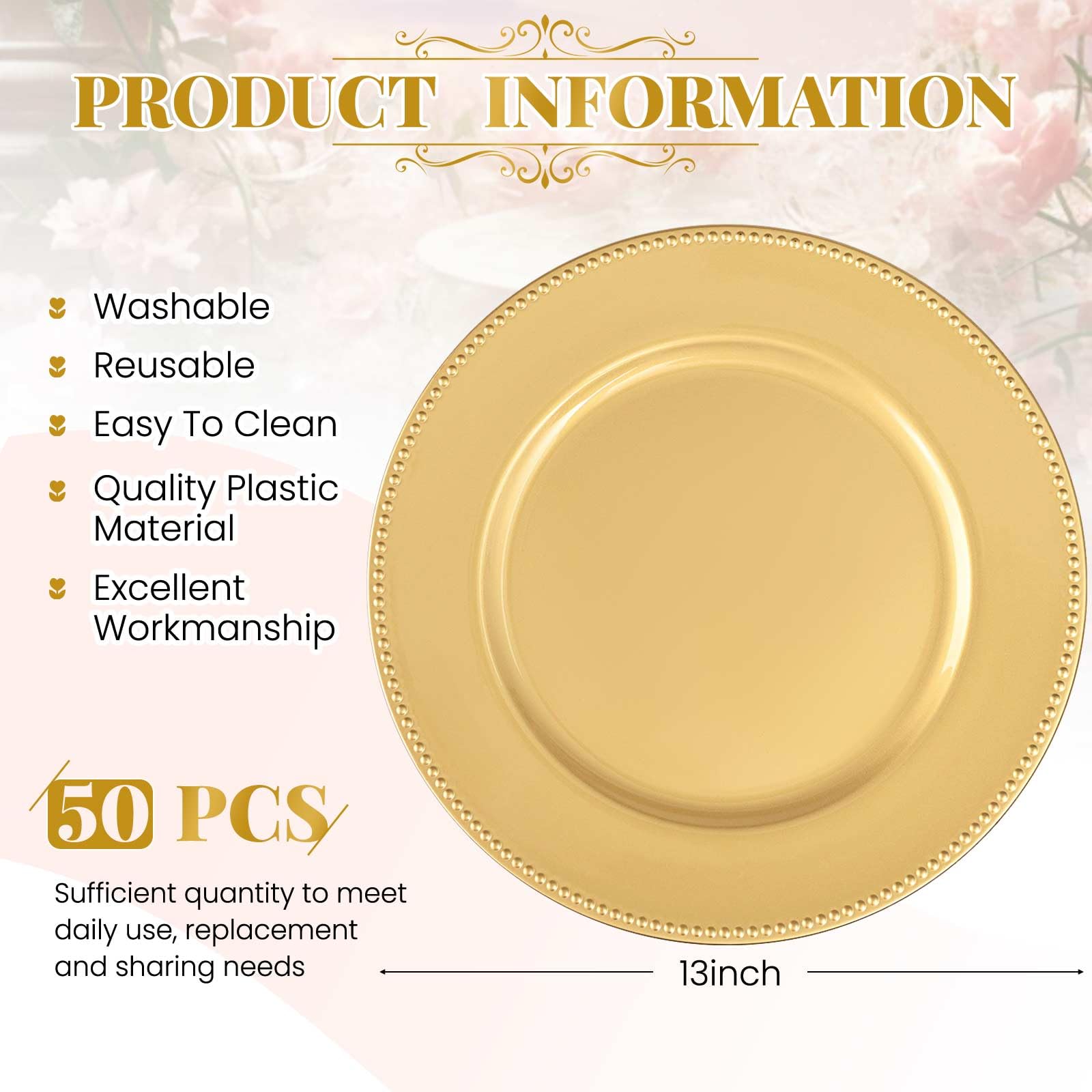 50 Pcs Gold Charger Plates Bulk - 13