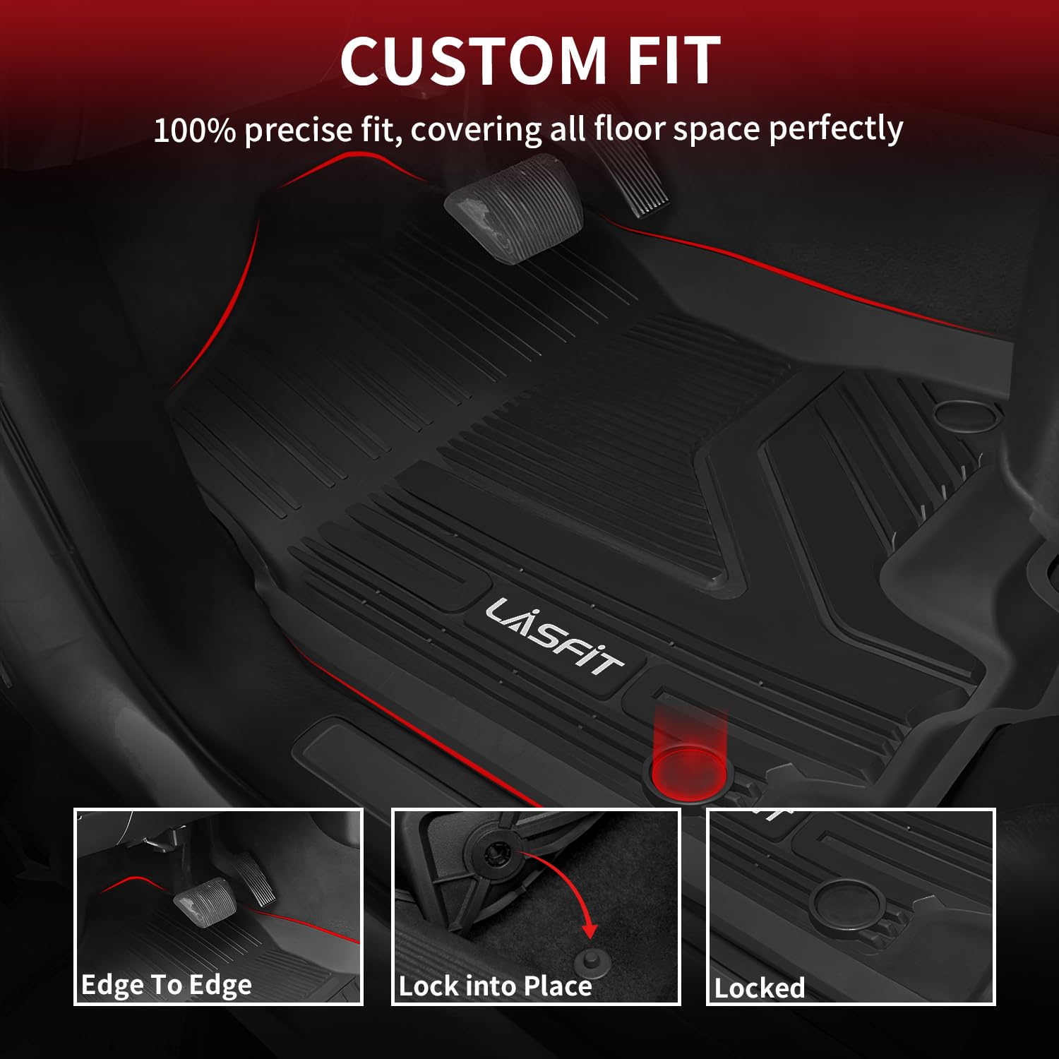 LASFIT Custom Fit All-Weather TPE Floor Mats for Ram 1500 Crew Cab 2019-2024 (Excludes Classic Model) - 1st, 2nd & 3rd Row Protection with Folded Rear Under-Seat Storage - Perfect for Off-Roading, Daily Commuting & Family Road Trips - Black