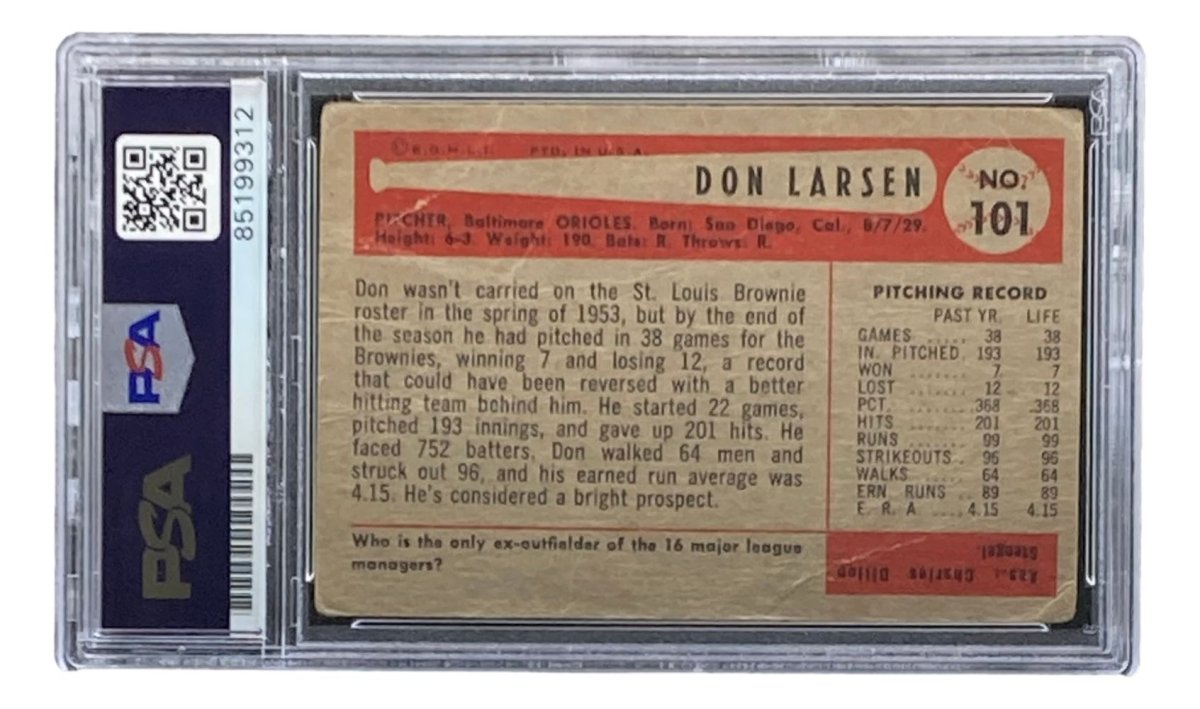 Don Larsen Signed 1954 Bowman #101 Baltimore Orioles Rookie Card PSA/DNA Certified - Perfect for Baseball Memorabilia Collectors & Sports Fans Display