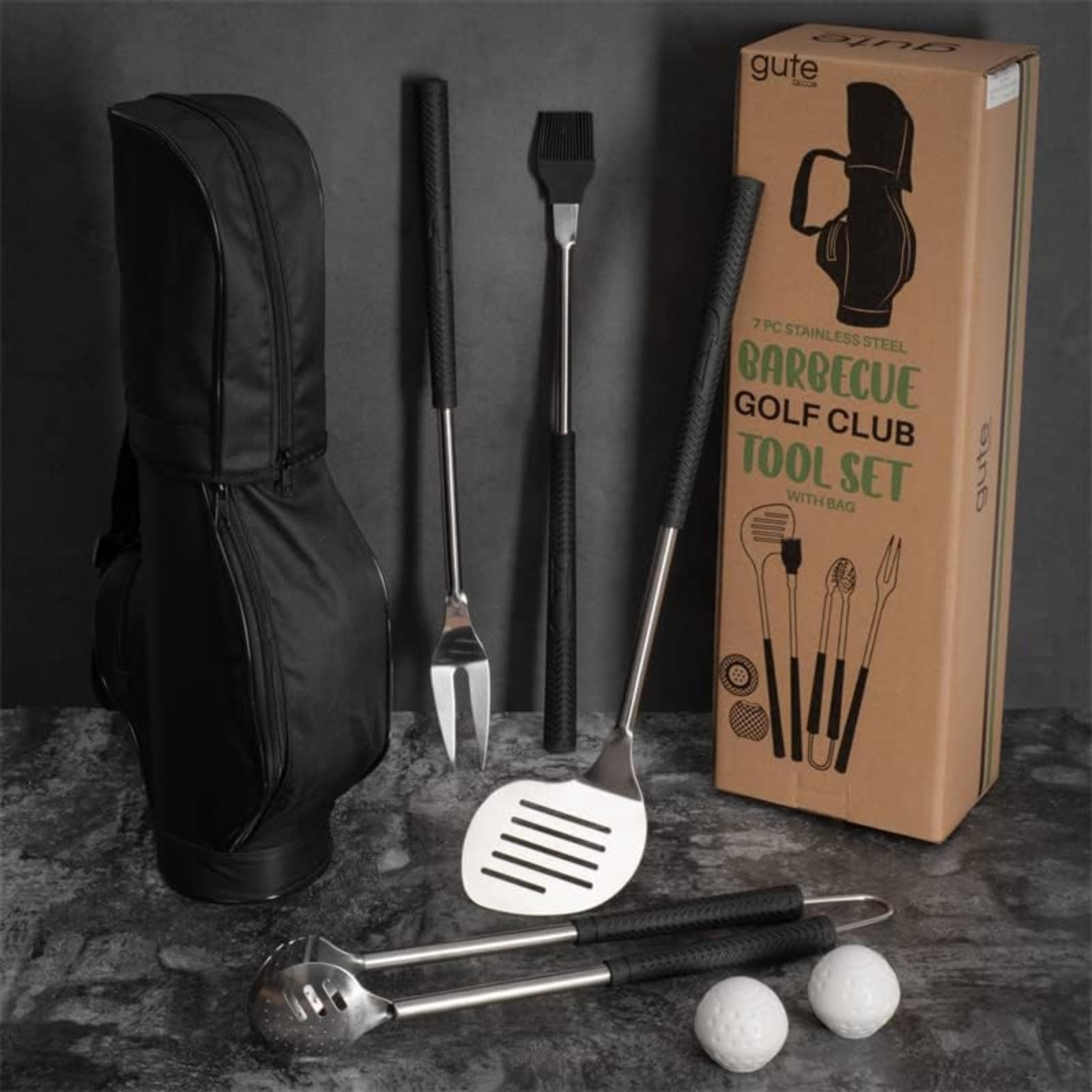 Premium 7-Piece BBQ Grill Tools Set with Rubber Handles - Stainless Steel Grilling Accessories for Outdoor Cooking | Perfect Golf Gifts for Men, Dad & Father's Day | Ideal for Backyard BBQs, Tailgating & Camping Trips