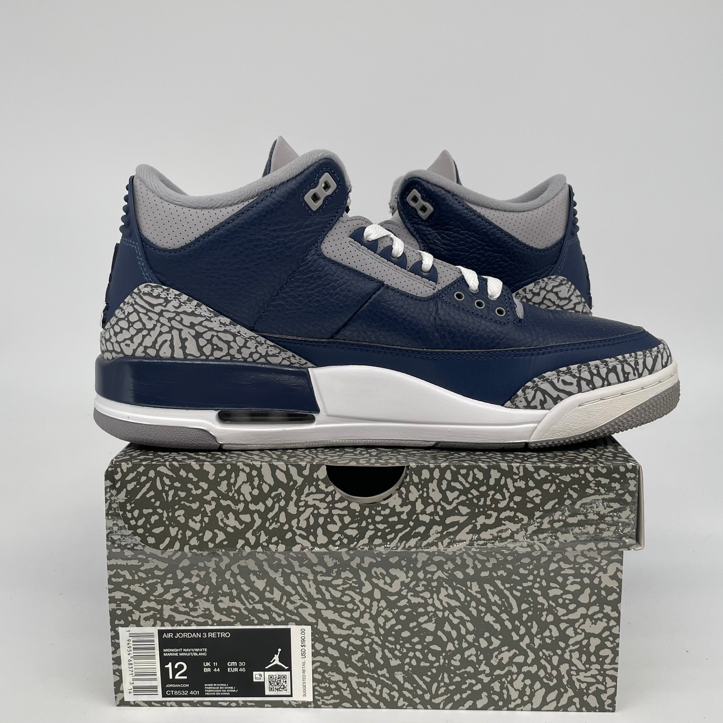 AIR JORDAN 3 Retro Georgetown Basketball Shoes Men's Size 12 - White/Blue/Gray (CT8532-401) | Official Nike Sneakers for Streetwear, Basketball & Casual Outfits