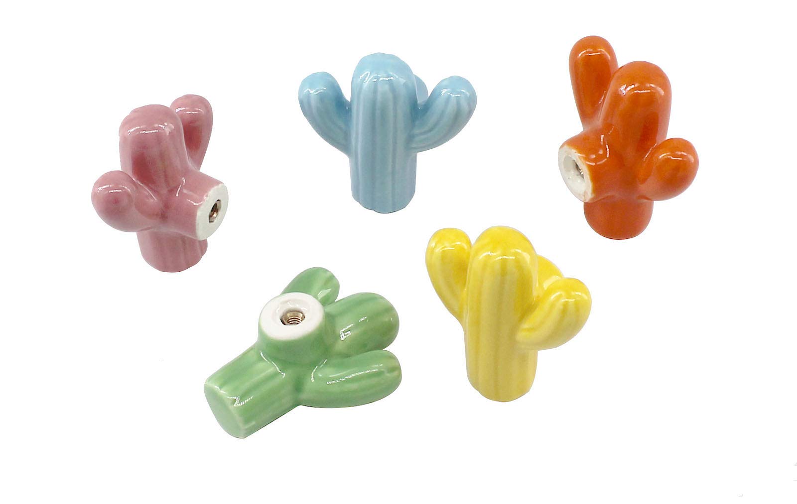 8 Pack Pink Cactus Ceramic Drawer Knobs with Zinc Alloy Base - Unique Cabinet Pulls & Dresser Handles for Kitchen, Bathroom & Wardrobe Organization