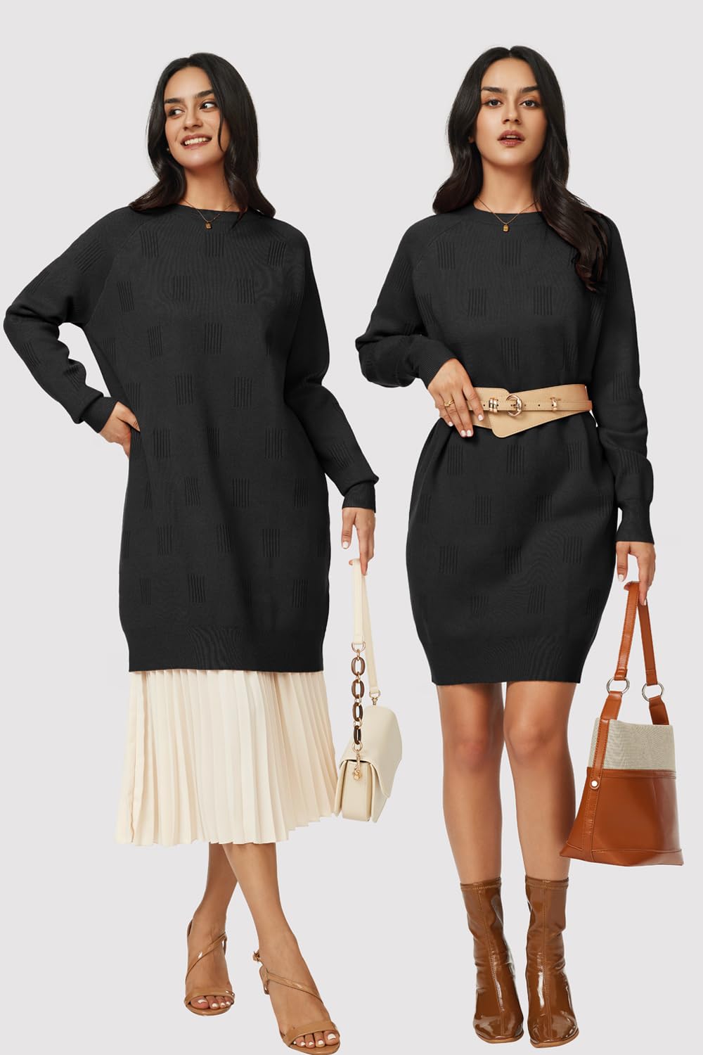 Arach&Cloz Women's Oversized Sweater Dress 2024 - Crew Neck Long Sleeve Knit Pullover Winter Clothes for Fall Fashion | Cozy Outfit for Holiday Parties, Office Wear & Casual Winter Dates