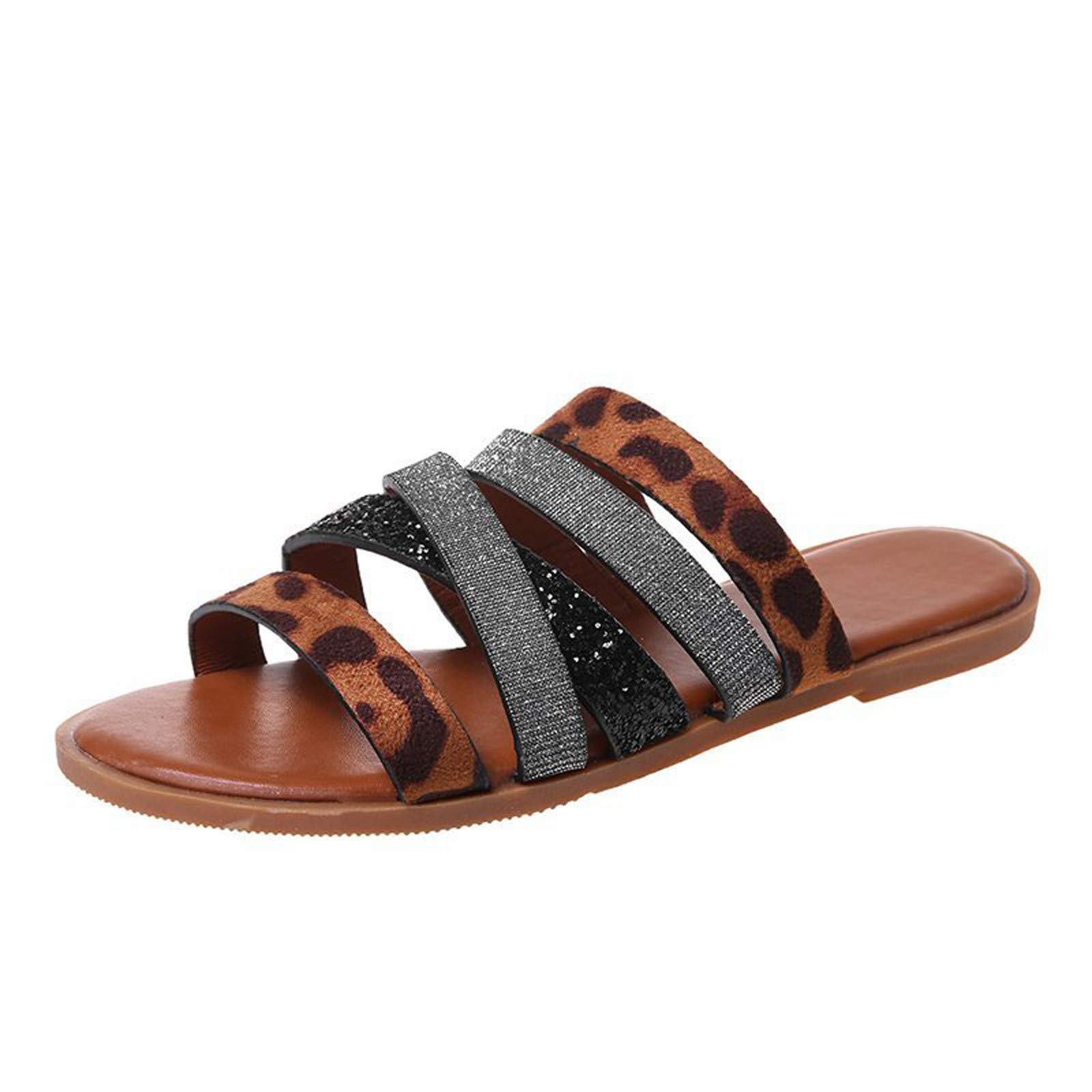 Women's Leopard Print Flat Casual Sandals - Large Size Fashion Slippers for Home, Beach & Outdoor Wear