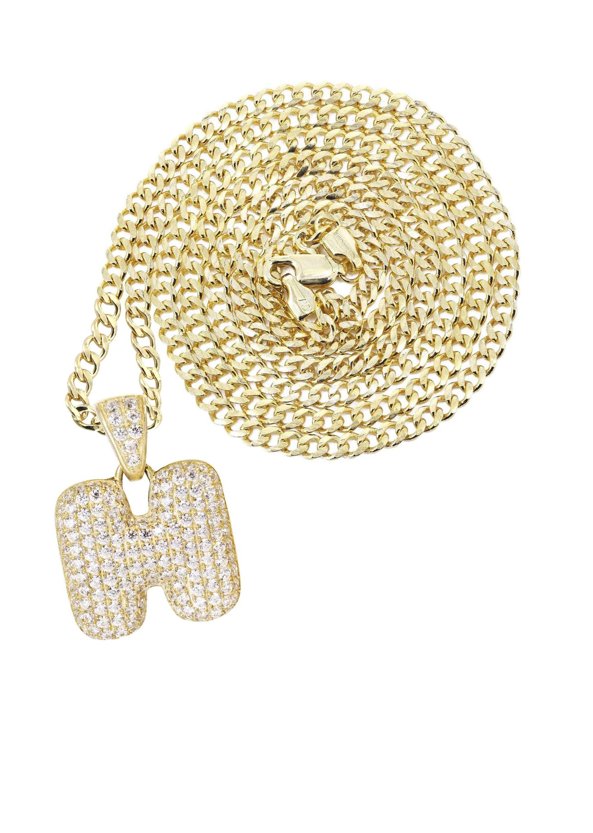 10K Yellow Gold Bubble Letter H CZ Necklace for Women - 5.3 Grams Dainty Layering Jewelry Gift for Birthday, Anniversary & Valentine's Day