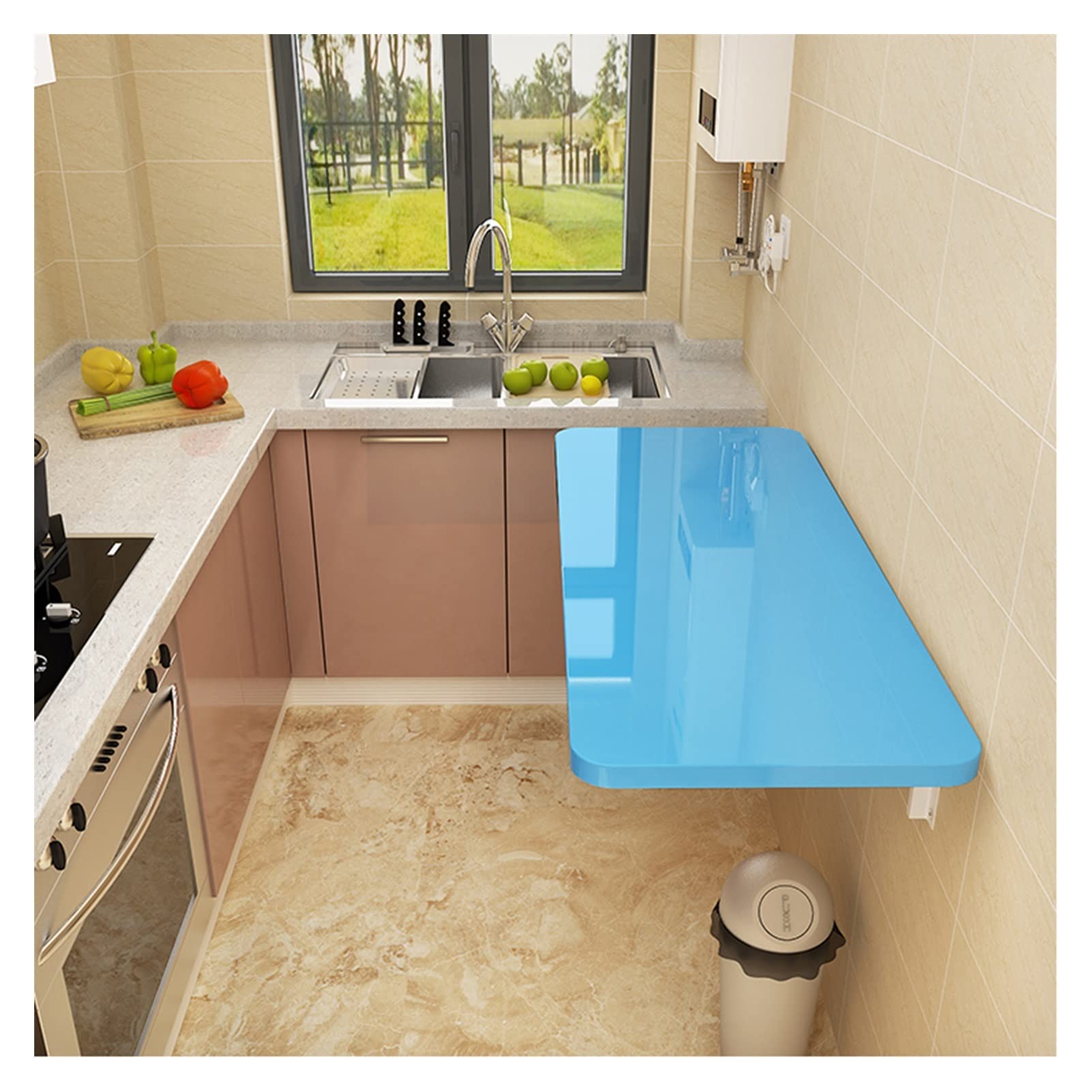 Wall Mounted Fold Down Table - Space Saving Floating Desk for Small Spaces, Dining, Kitchen, Office - Blue 80x30cm Foldable Wall Shelf - Perfect for Apartments, Dorms, RVs & Tiny Homes